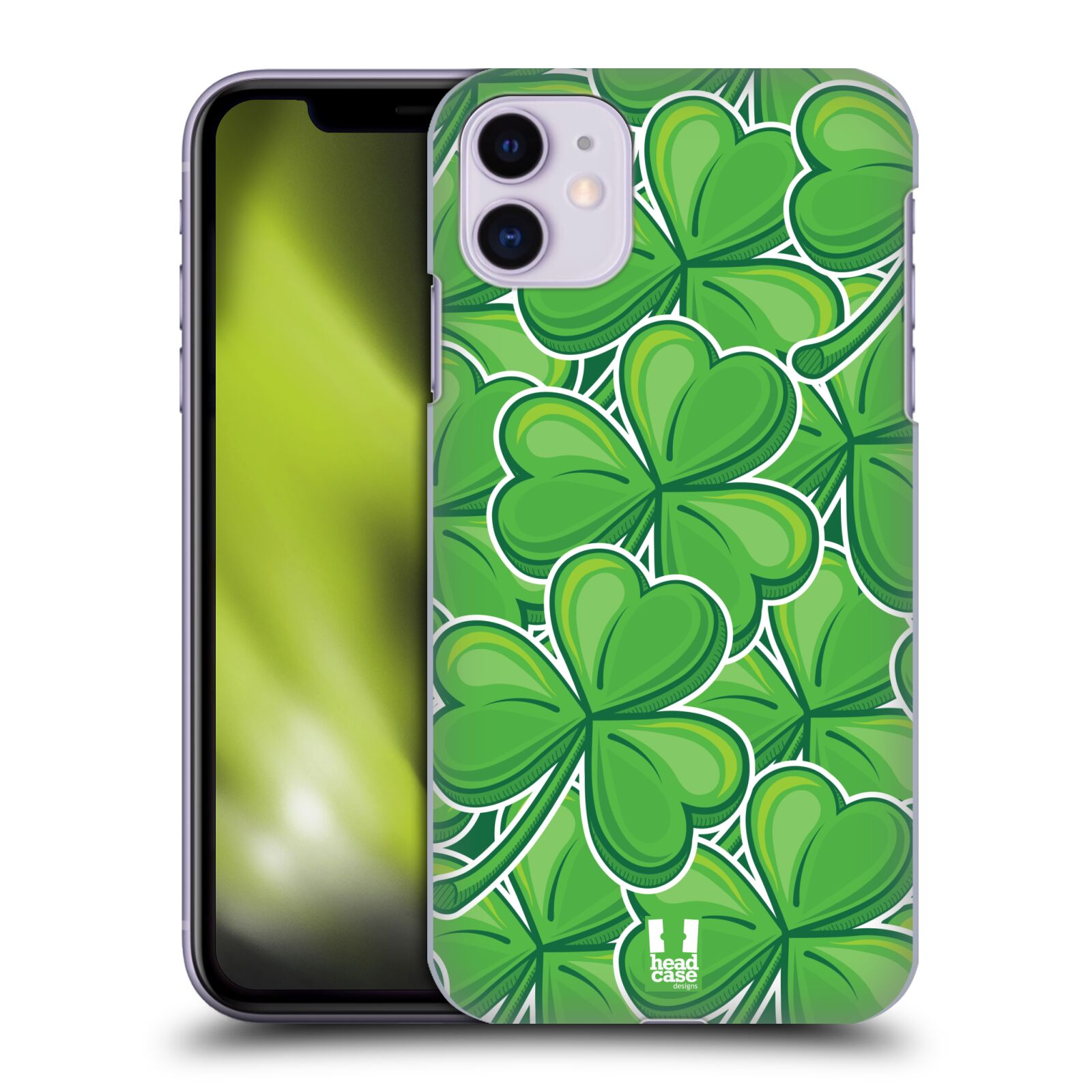 Pouzdro na mobil Apple Iphone 11 - HEAD CASE - vzor Kreslený čyřlístek zelená VELKÉ LÍSTEČKY