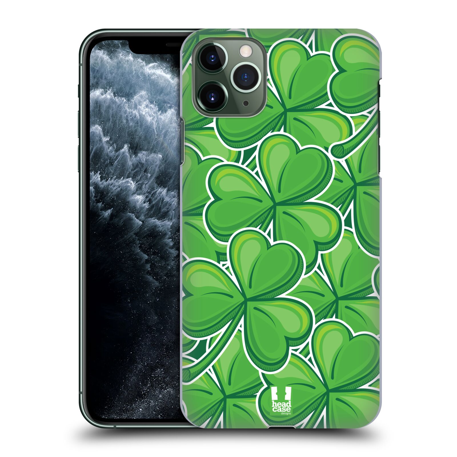 Pouzdro na mobil Apple Iphone 11 PRO MAX - HEAD CASE - vzor Kreslený čyřlístek zelená VELKÉ LÍSTEČKY