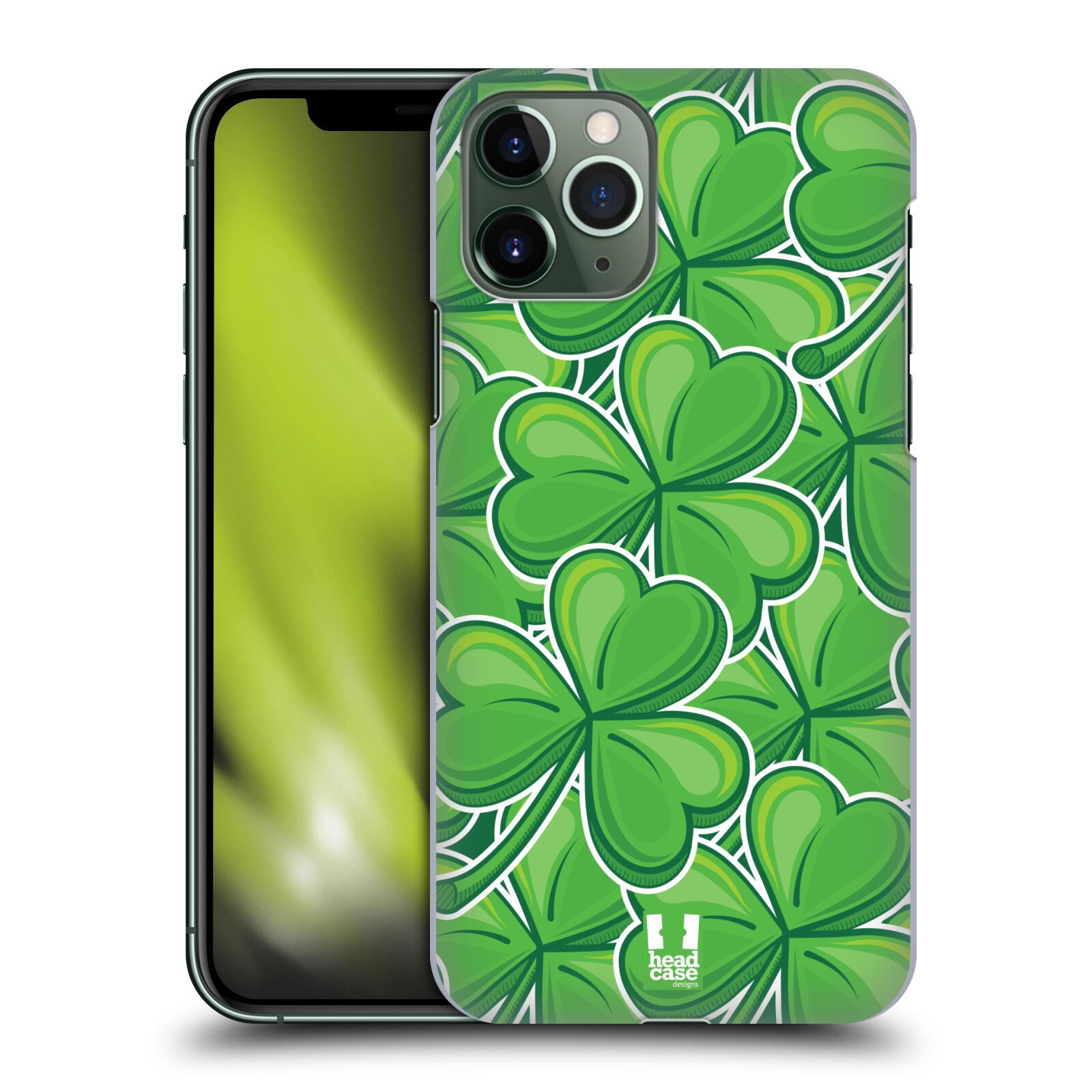 Pouzdro na mobil Apple Iphone 11 PRO - HEAD CASE - vzor Kreslený čyřlístek zelená VELKÉ LÍSTEČKY