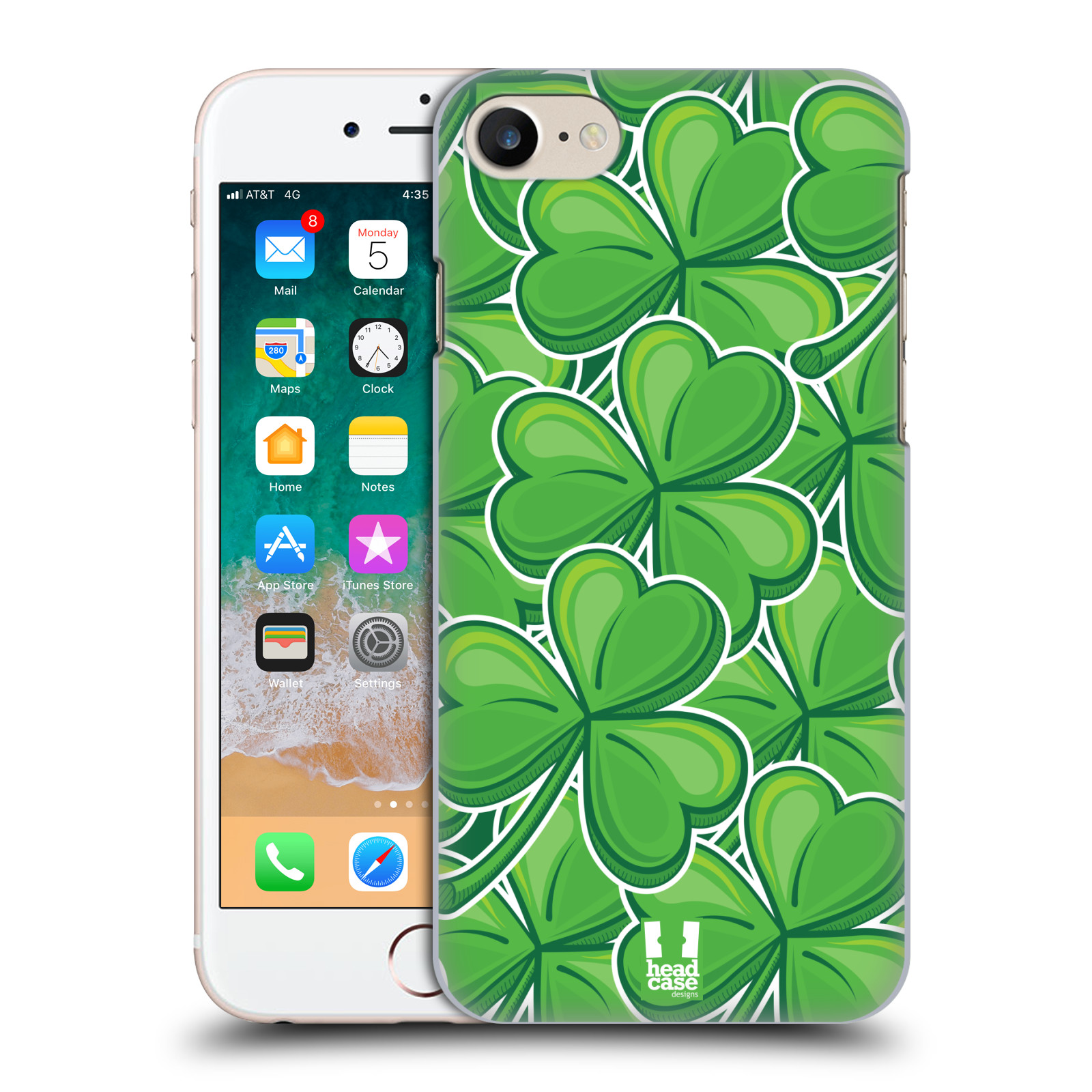 HEAD CASE plastový obal na mobil Apple Iphone 7 vzor Kreslený čyřlístek zelená VELKÉ LÍSTEČKY