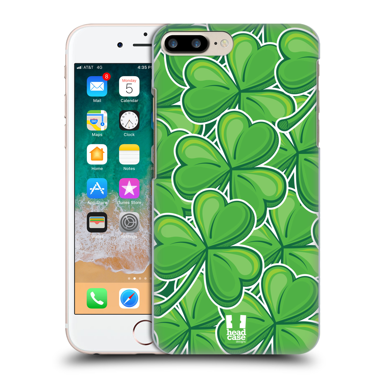 Plastové pouzdro pro mobil Apple Iphone 8 PLUS vzor Kreslený čyřlístek zelená VELKÉ LÍSTEČKY