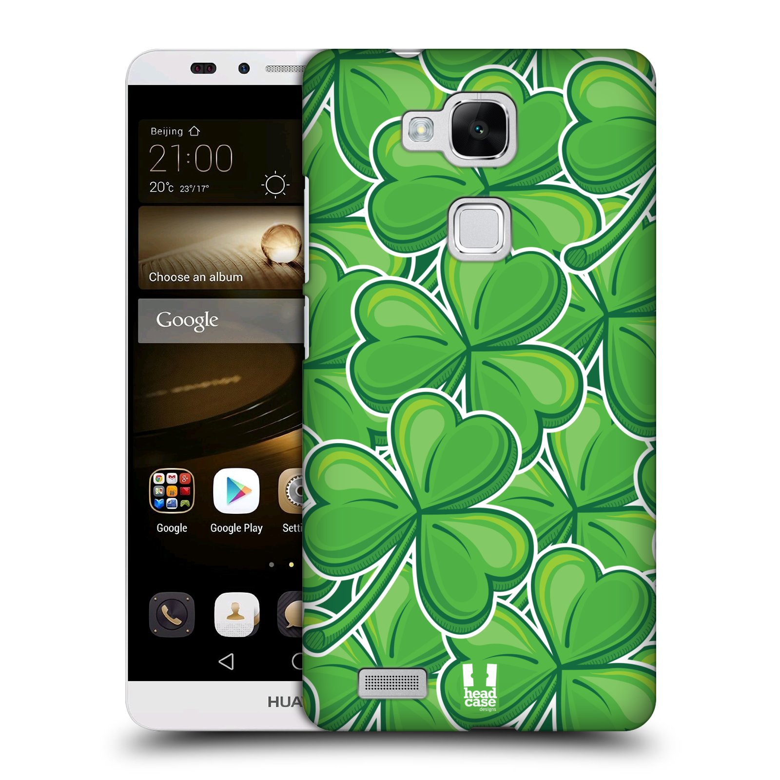 HEAD CASE plastový obal na mobil Huawei Mate 7 vzor Kreslený čyřlístek zelená VELKÉ LÍSTEČKY