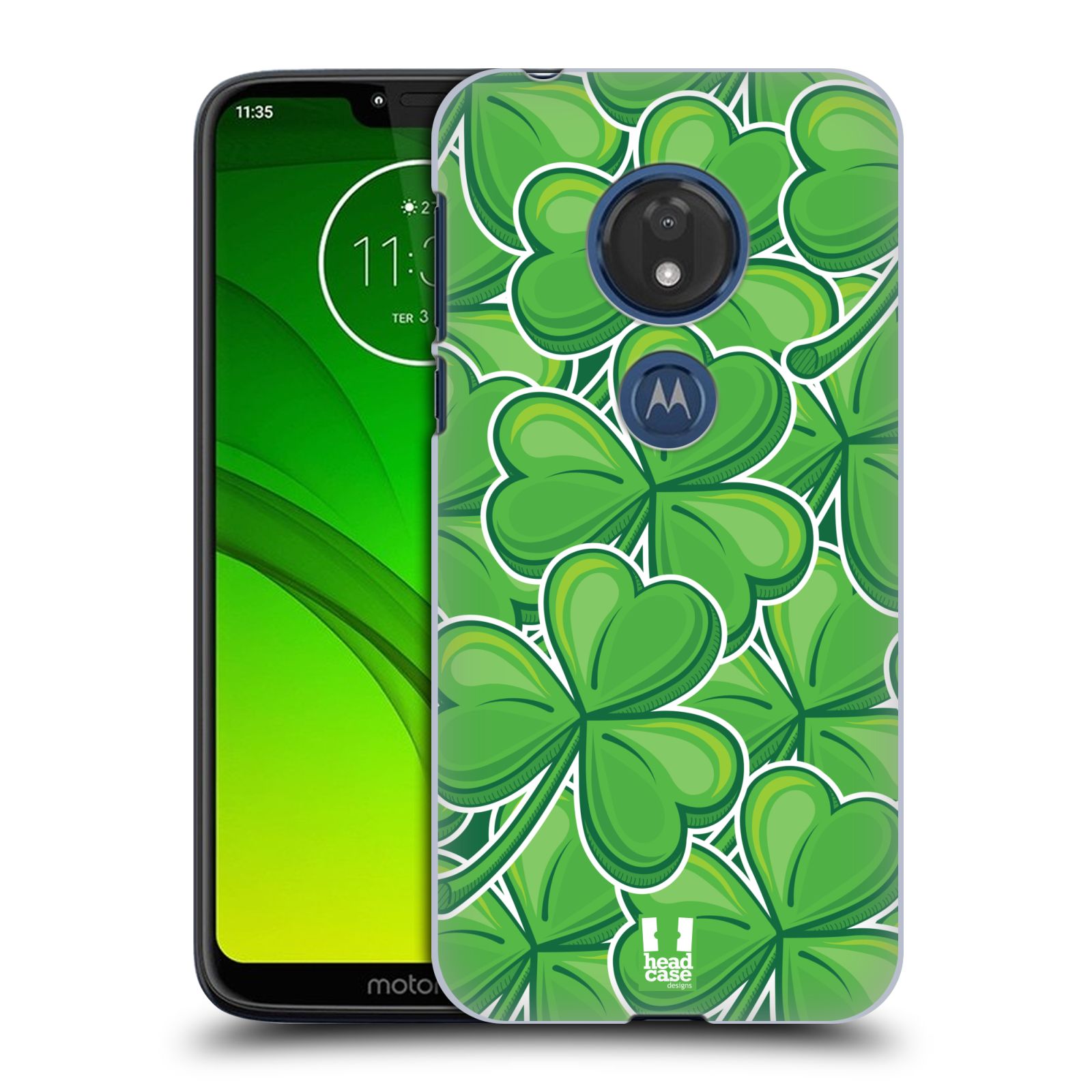 Pouzdro na mobil Motorola Moto G7 Play vzor Kreslený čyřlístek zelená VELKÉ LÍSTEČKY