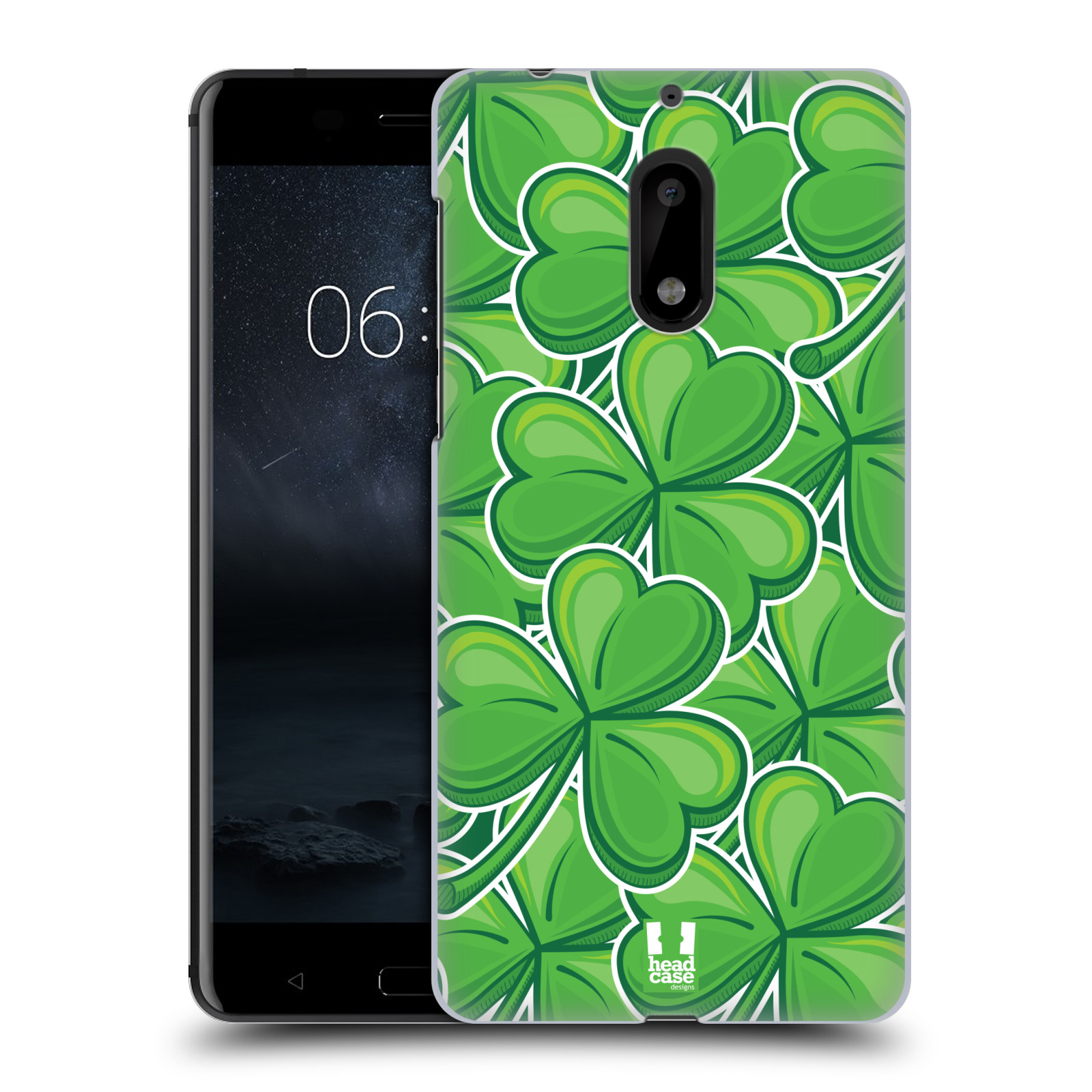 HEAD CASE plastový obal na mobil Nokia 6 vzor Kreslený čyřlístek zelená VELKÉ LÍSTEČKY