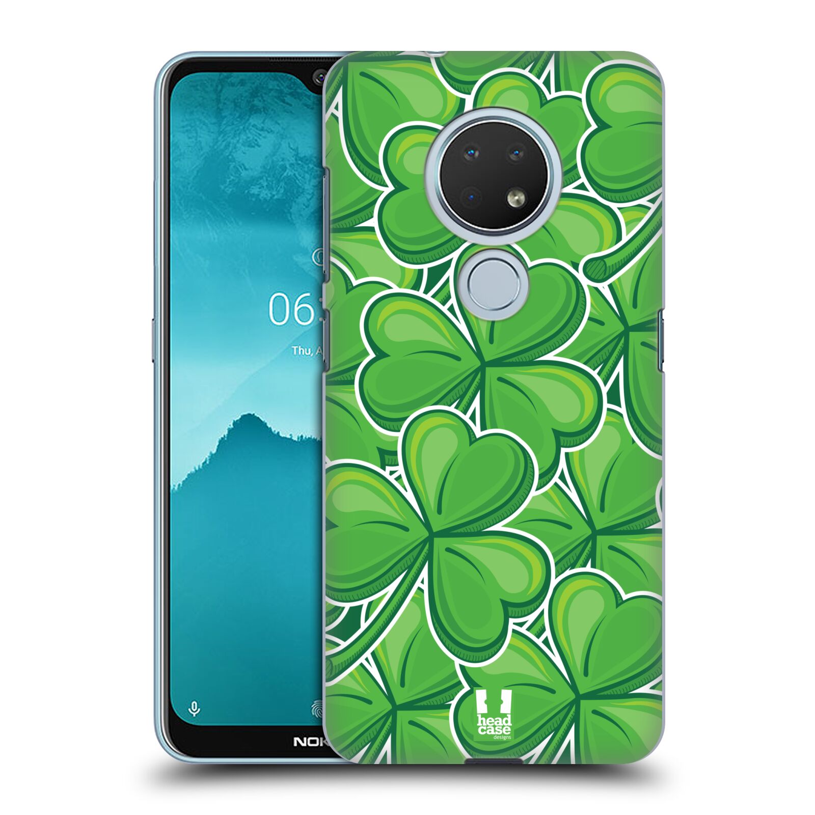 Pouzdro na mobil Nokia 6.2 - HEAD CASE - vzor Kreslený čyřlístek zelená VELKÉ LÍSTEČKY
