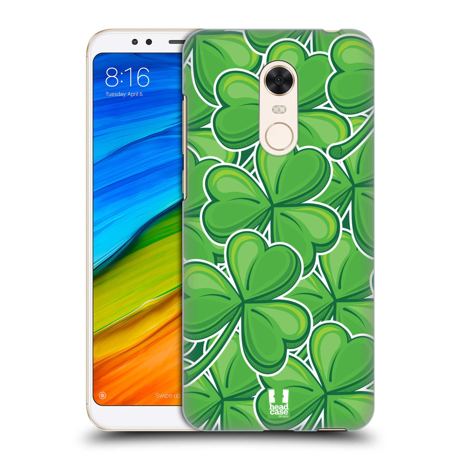HEAD CASE plastový obal na mobil Xiaomi Redmi 5 PLUS vzor Kreslený čyřlístek zelená VELKÉ LÍSTEČKY