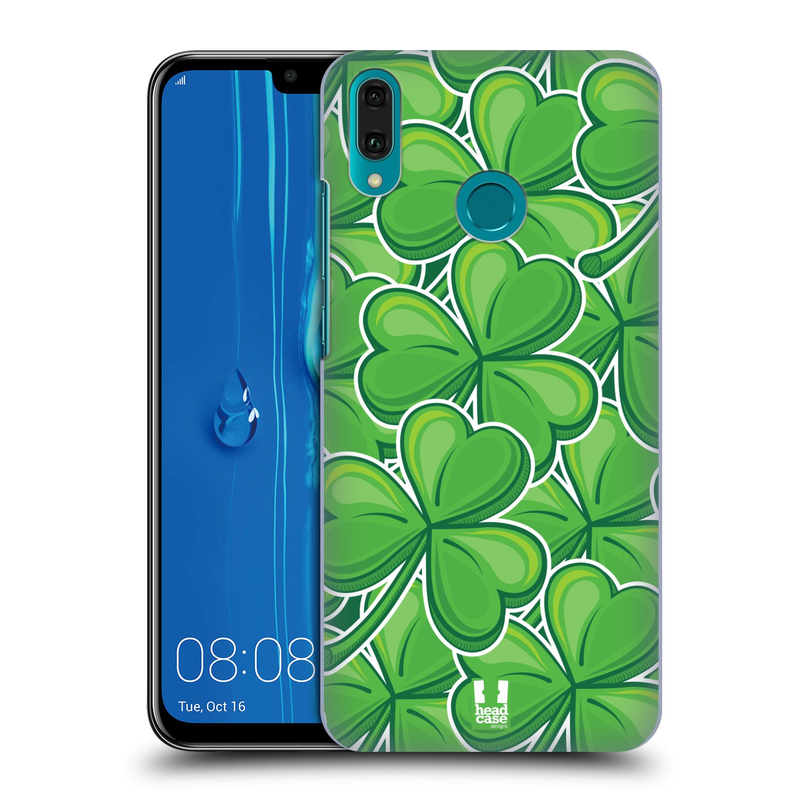 Pouzdro na mobil Huawei Y9 2019 - HEAD CASE - vzor Kreslený čyřlístek zelená VELKÉ LÍSTEČKY