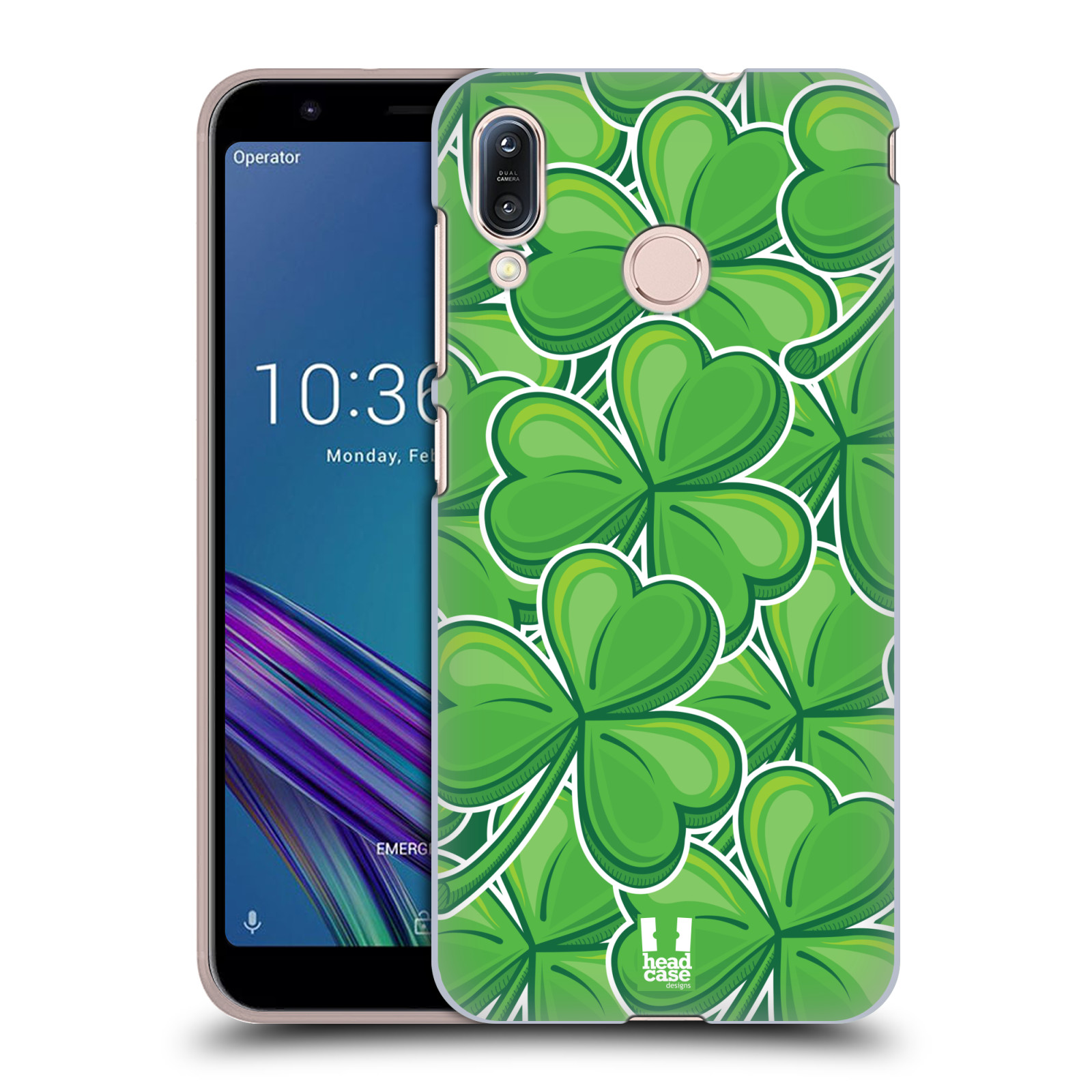 Pouzdro na mobil Asus Zenfone Max M1 (ZB555KL) - HEAD CASE - vzor Kreslený čyřlístek zelená VELKÉ LÍSTEČKY