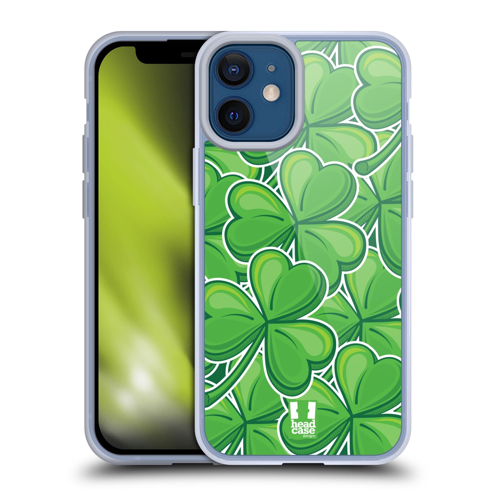 Plastový obal na mobil Apple Iphone 12 MINI vzor Kreslený čyřlístek zelená VELKÉ LÍSTEČKY
