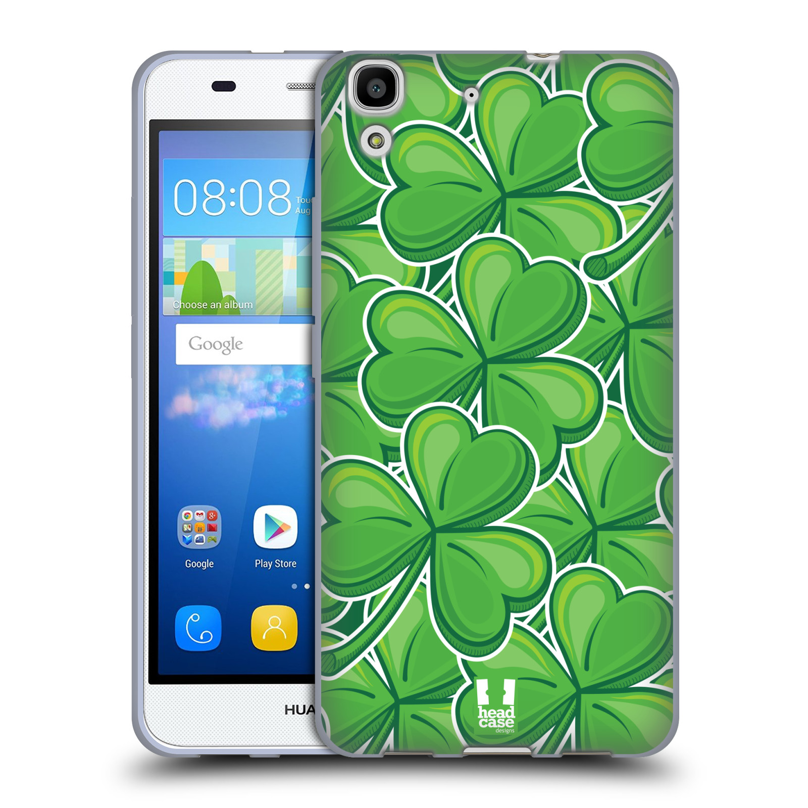 HEAD CASE silikonový obal na mobil HUAWEI Y6 vzor Kreslený čyřlístek zelená VELKÉ LÍSTEČKY