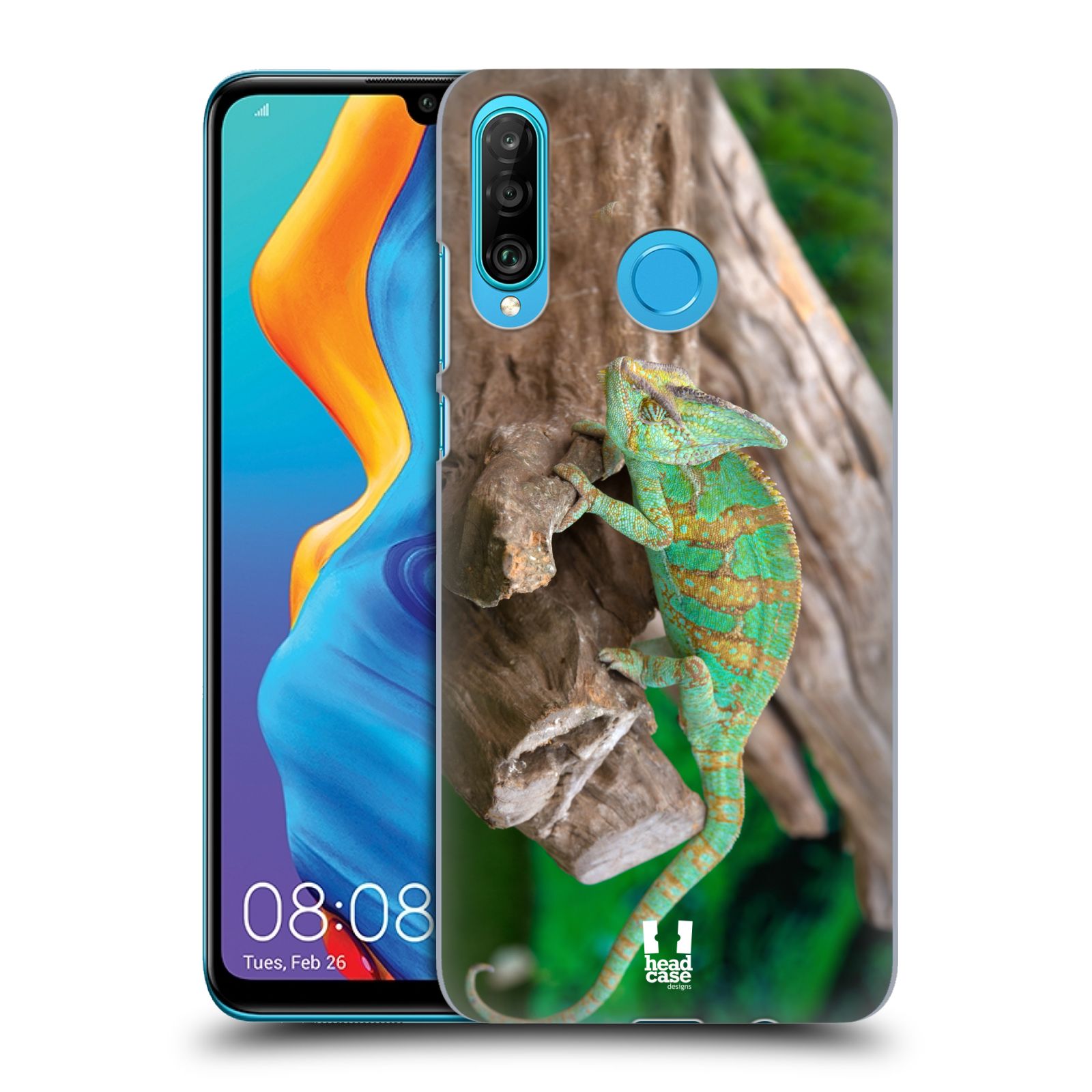 Pouzdro na mobil Huawei P30 LITE - HEAD CASE - vzor slavná zvířata foto chameleon