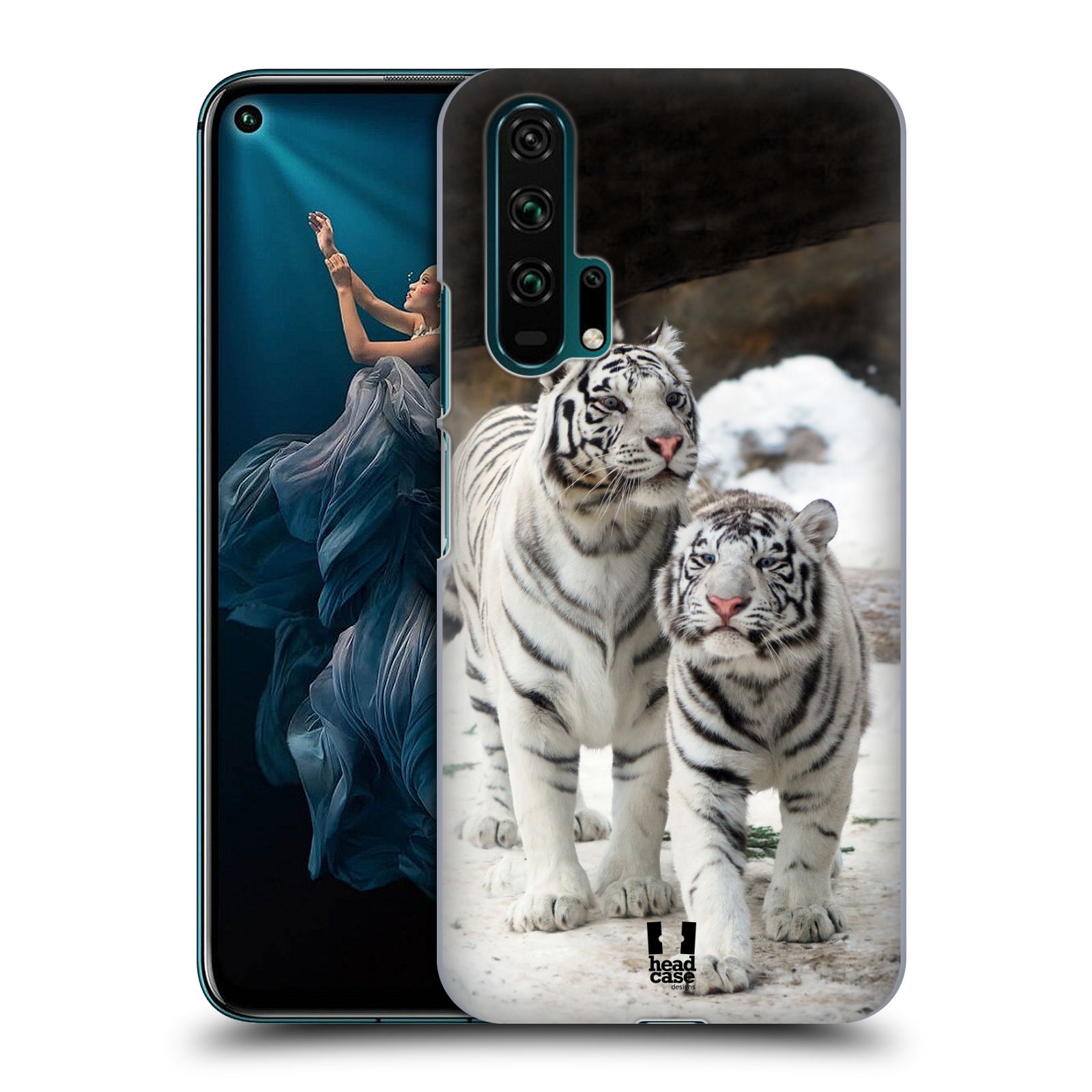 Pouzdro na mobil Honor 20 PRO - HEAD CASE - vzor slavná zvířata foto dva bílí tygři