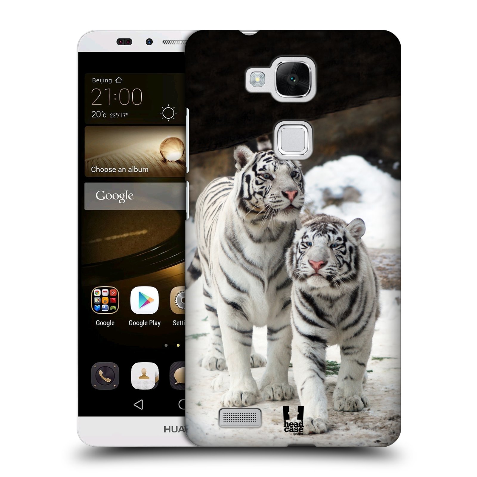 HEAD CASE plastový obal na mobil Huawei Mate 7 vzor slavná zvířata foto dva bílí tygři
