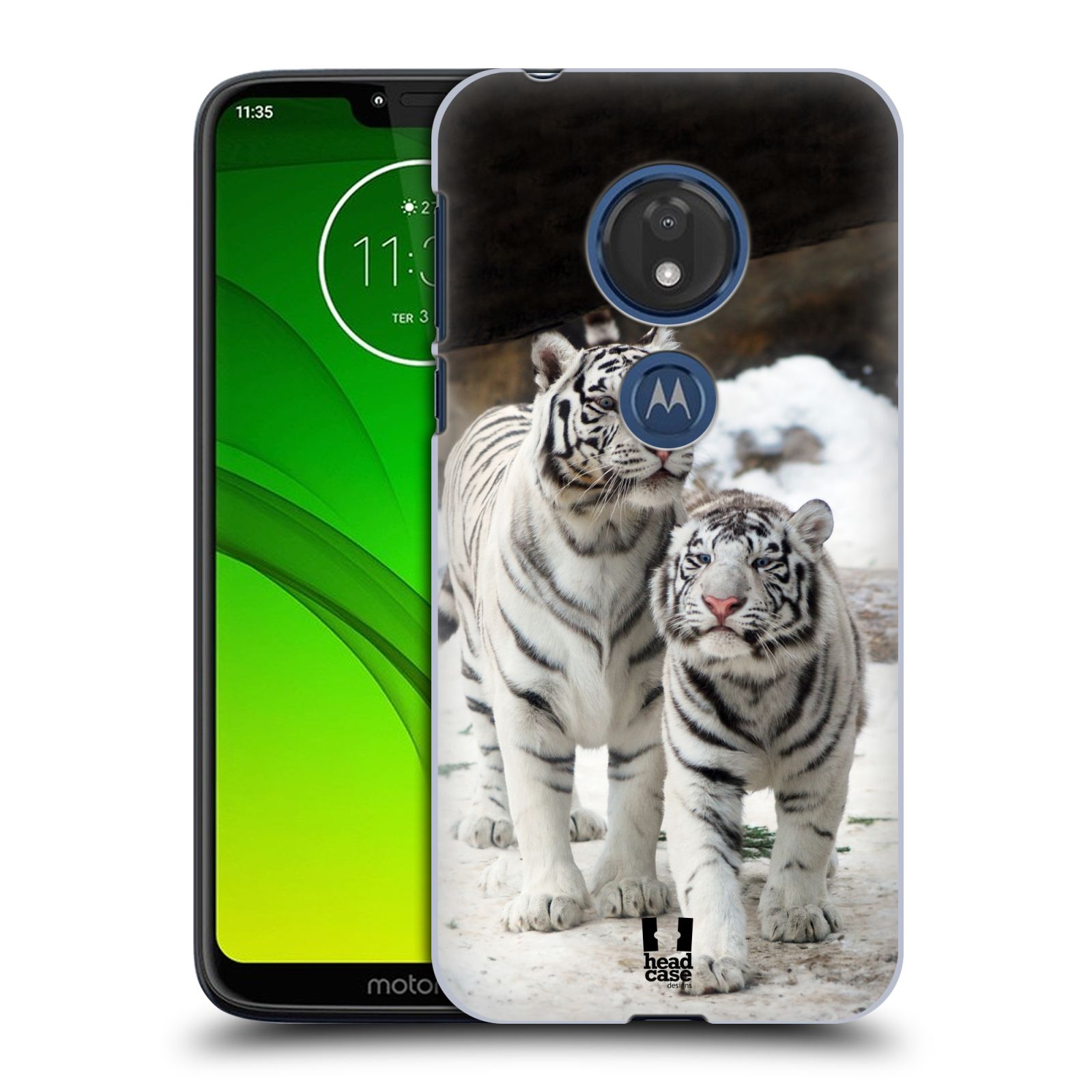 Pouzdro na mobil Motorola Moto G7 Play vzor slavná zvířata foto dva bílí tygři