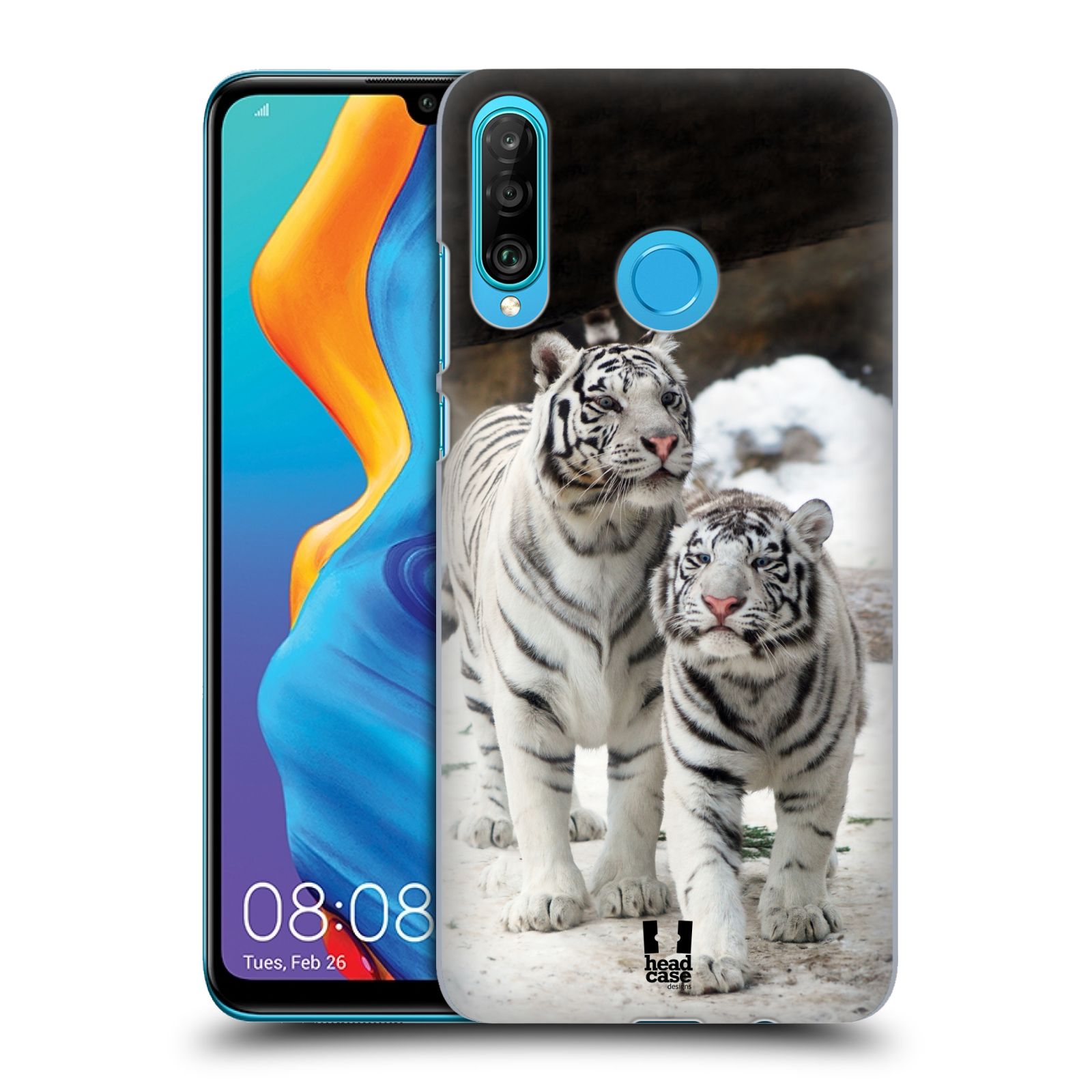 Pouzdro na mobil Huawei P30 LITE - HEAD CASE - vzor slavná zvířata foto dva bílí tygři