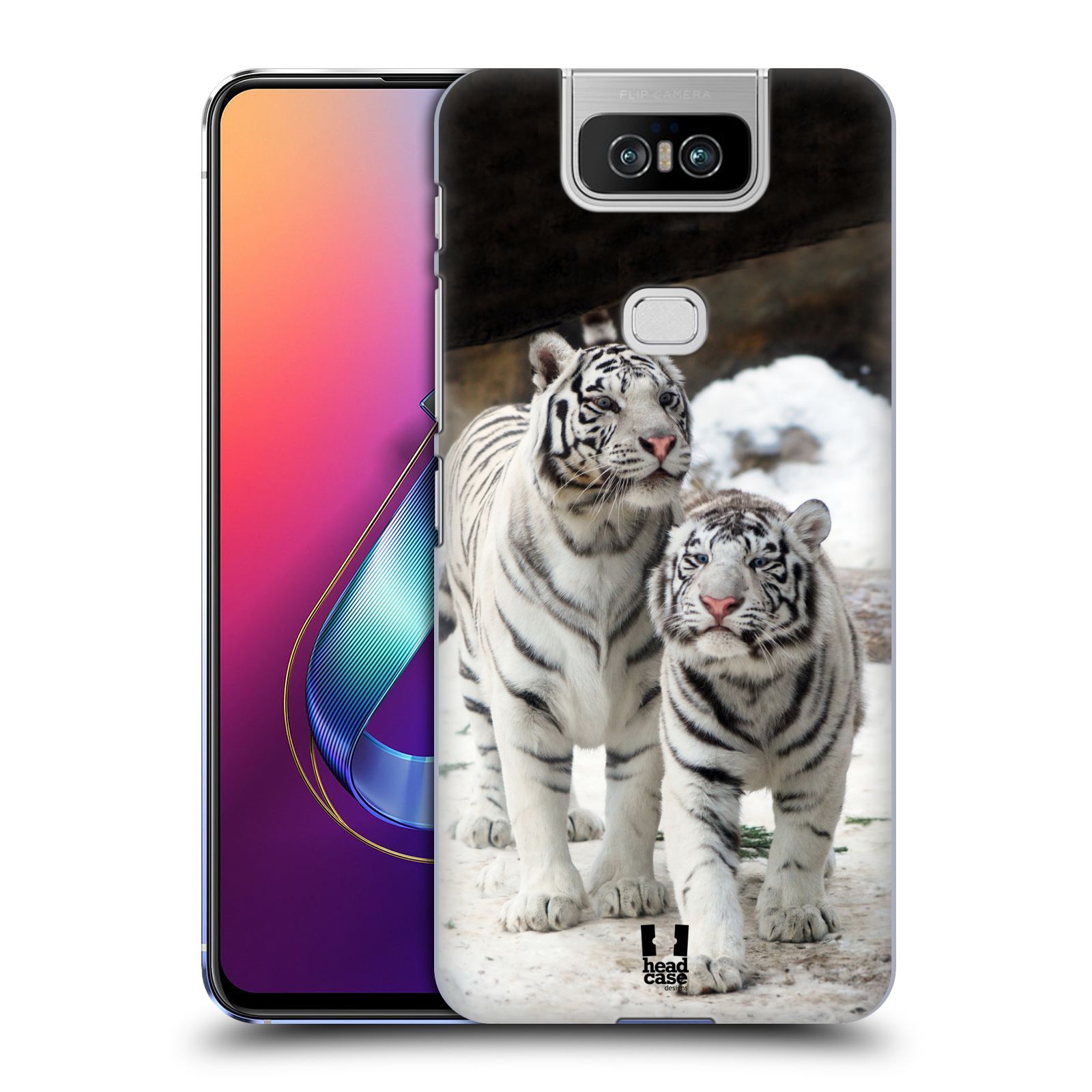 Pouzdro na mobil Asus Zenfone 6 ZS630KL - HEAD CASE - vzor slavná zvířata foto dva bílí tygři
