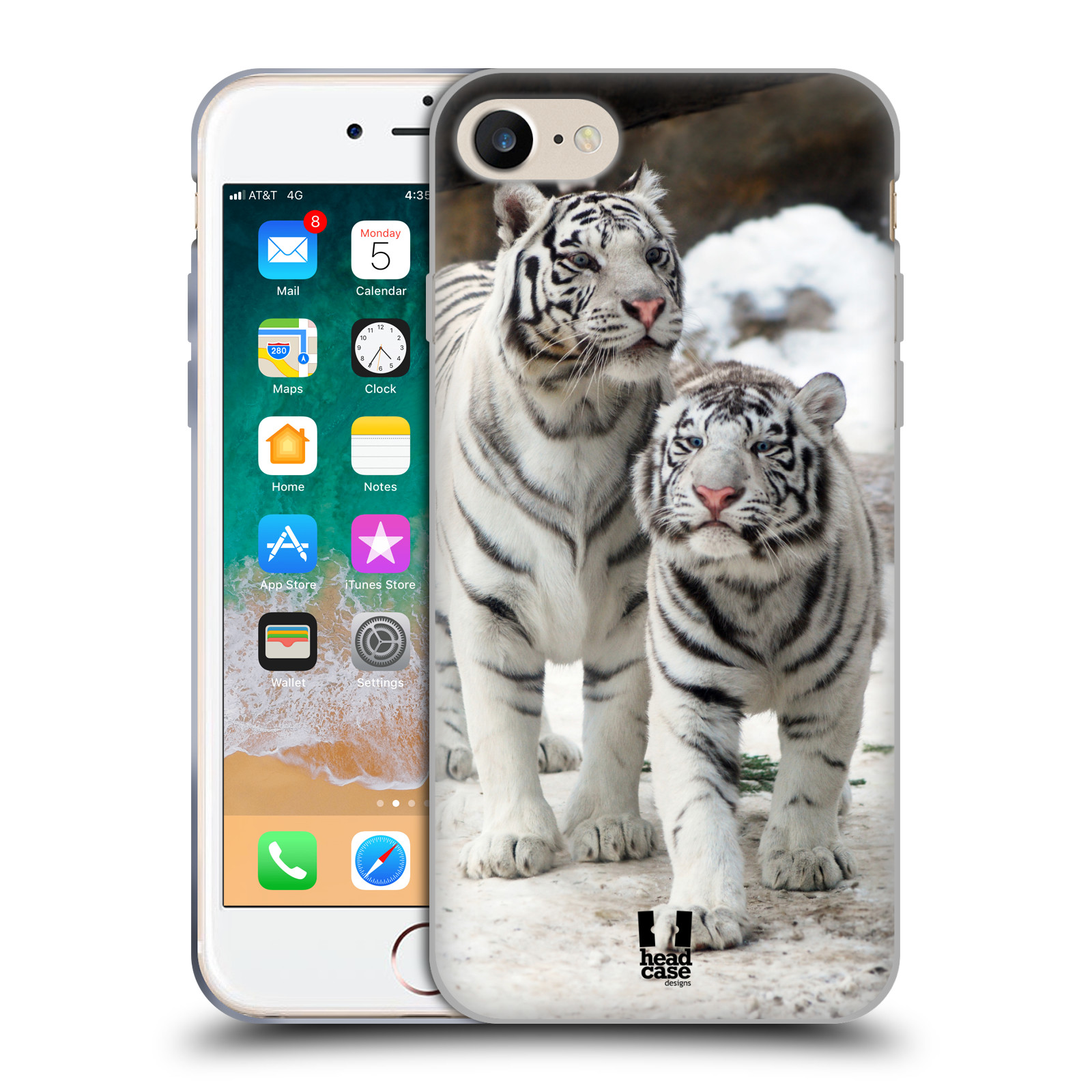 HEAD CASE silikonový obal na mobil Apple Iphone 8 vzor slavná zvířata foto dva bílí tygři