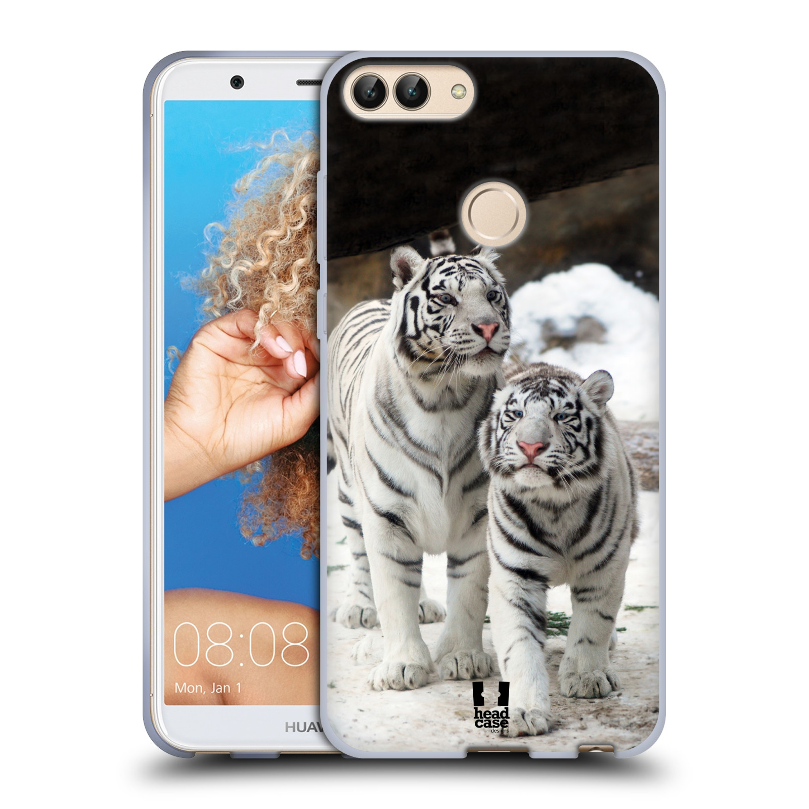 HEAD CASE silikon obal na mobil Huawei P SMART vzor slavná zvířata foto dva bílí tygři