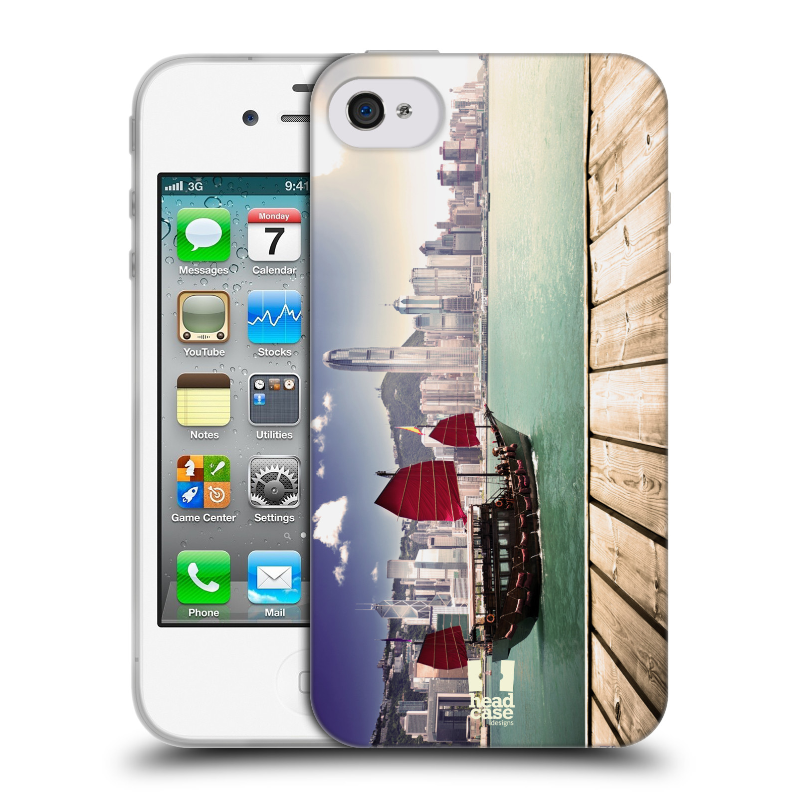 HEAD CASE silikonový obal na mobil Apple Iphone 4/4S vzor Města foto náměstí ČÍNA, HONG KONG, PŘÍSTAV