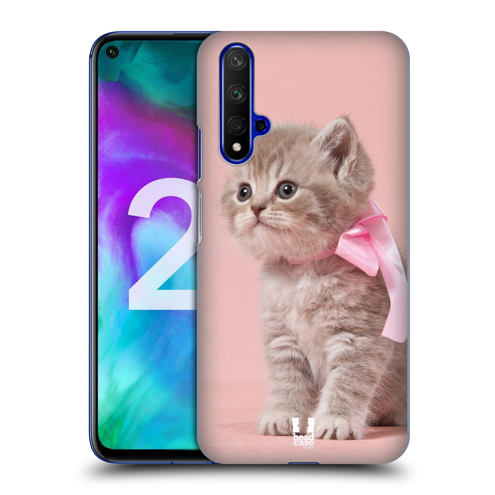 Pouzdro na mobil Honor 20 - HEAD CASE - vzor Kočičky koťata foto kotě s růžovou mašlí