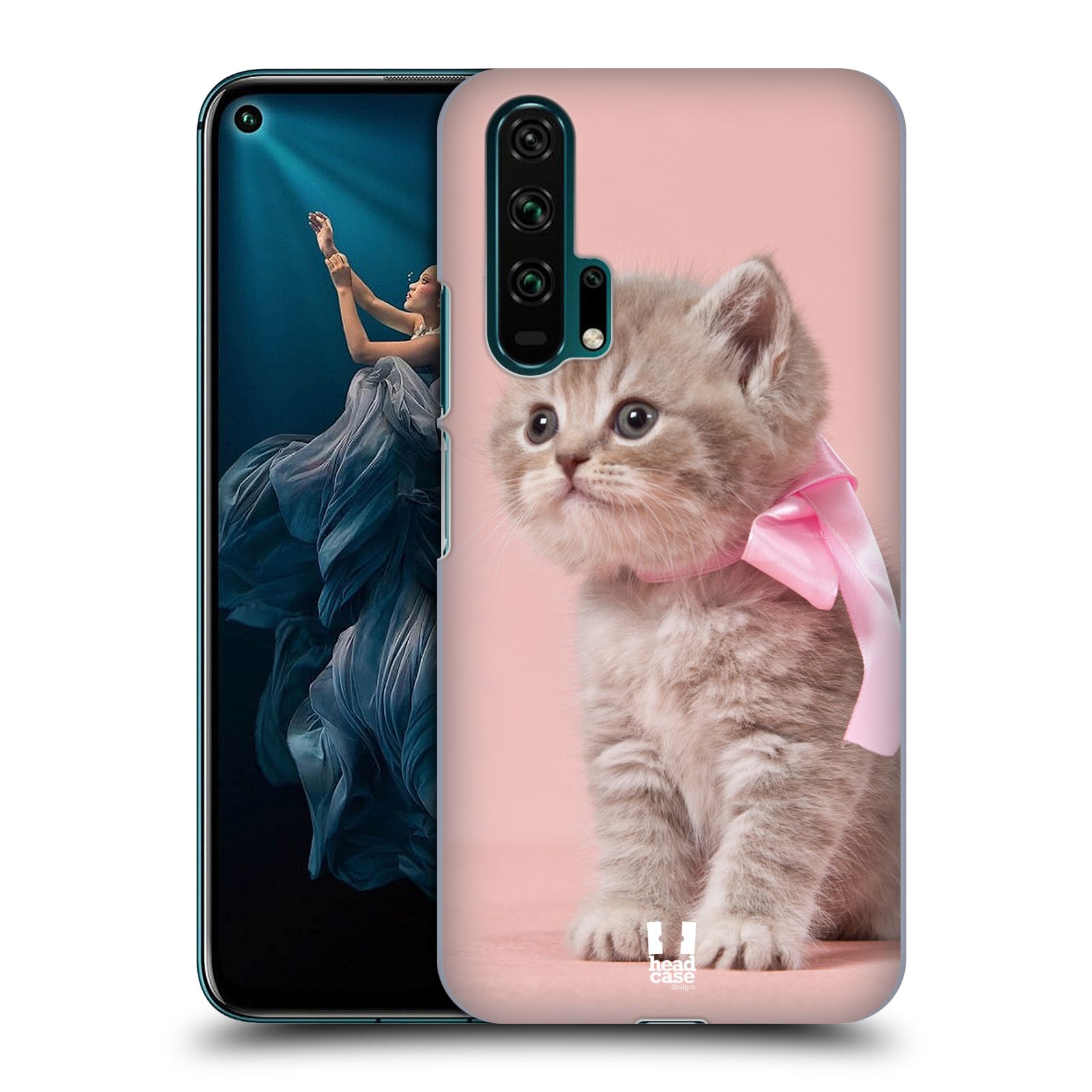 Pouzdro na mobil Honor 20 PRO - HEAD CASE - vzor Kočičky koťata foto kotě s růžovou mašlí