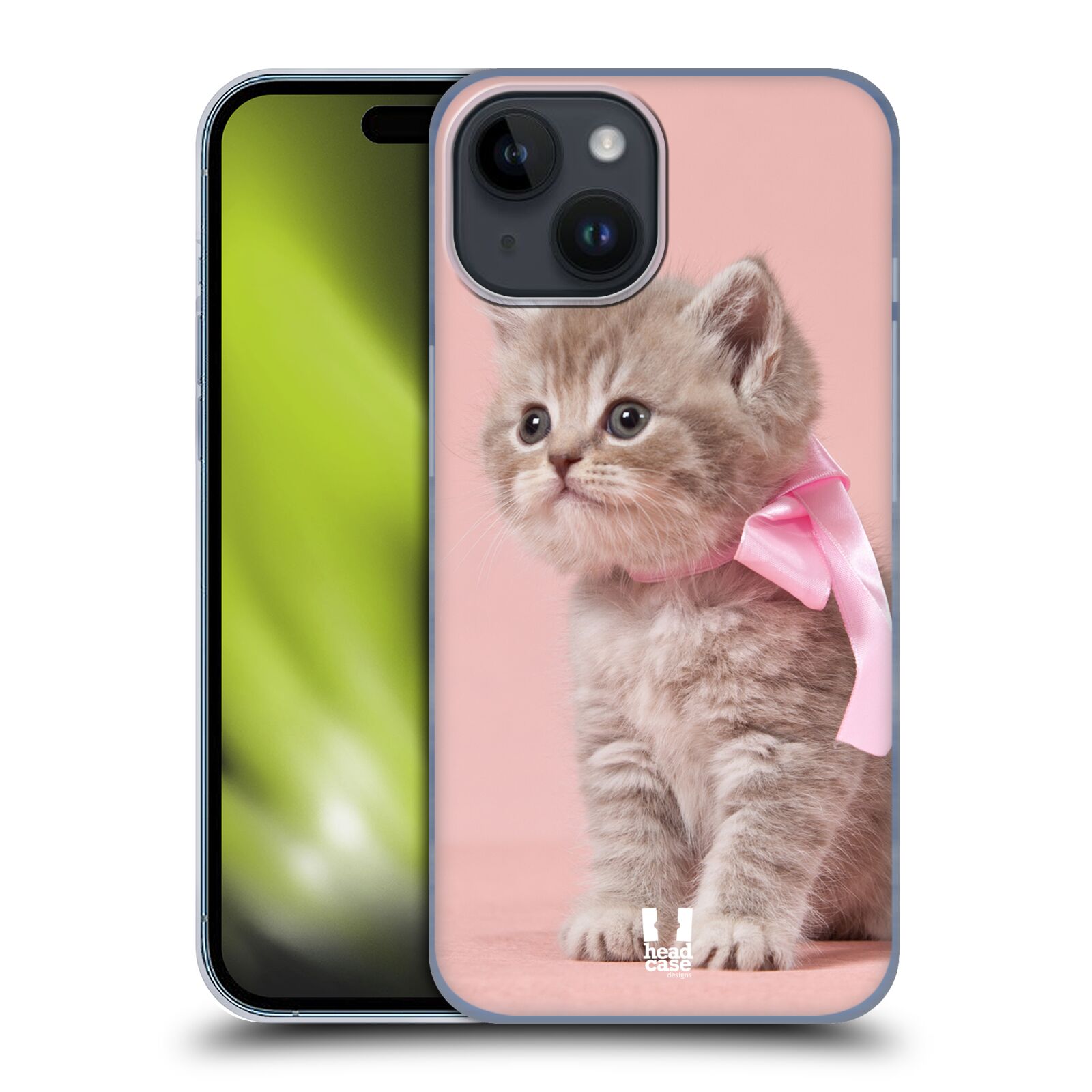 Plastový obal HEAD CASE na mobil Apple Iphone 15 vzor Kočičky koťata foto kotě s růžovou mašlí