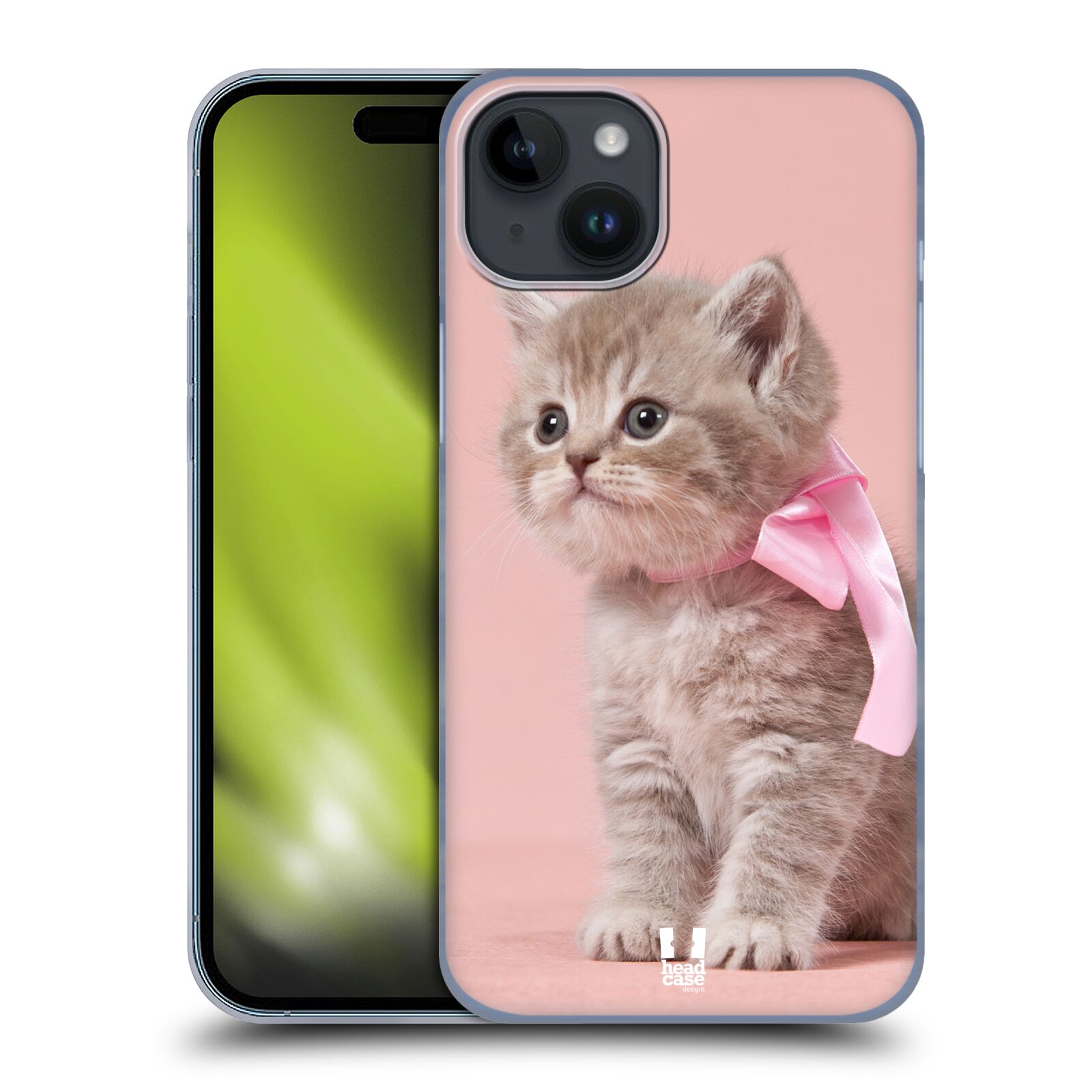 Plastový obal HEAD CASE na mobil Apple Iphone 15 PLUS vzor Kočičky koťata foto kotě s růžovou mašlí