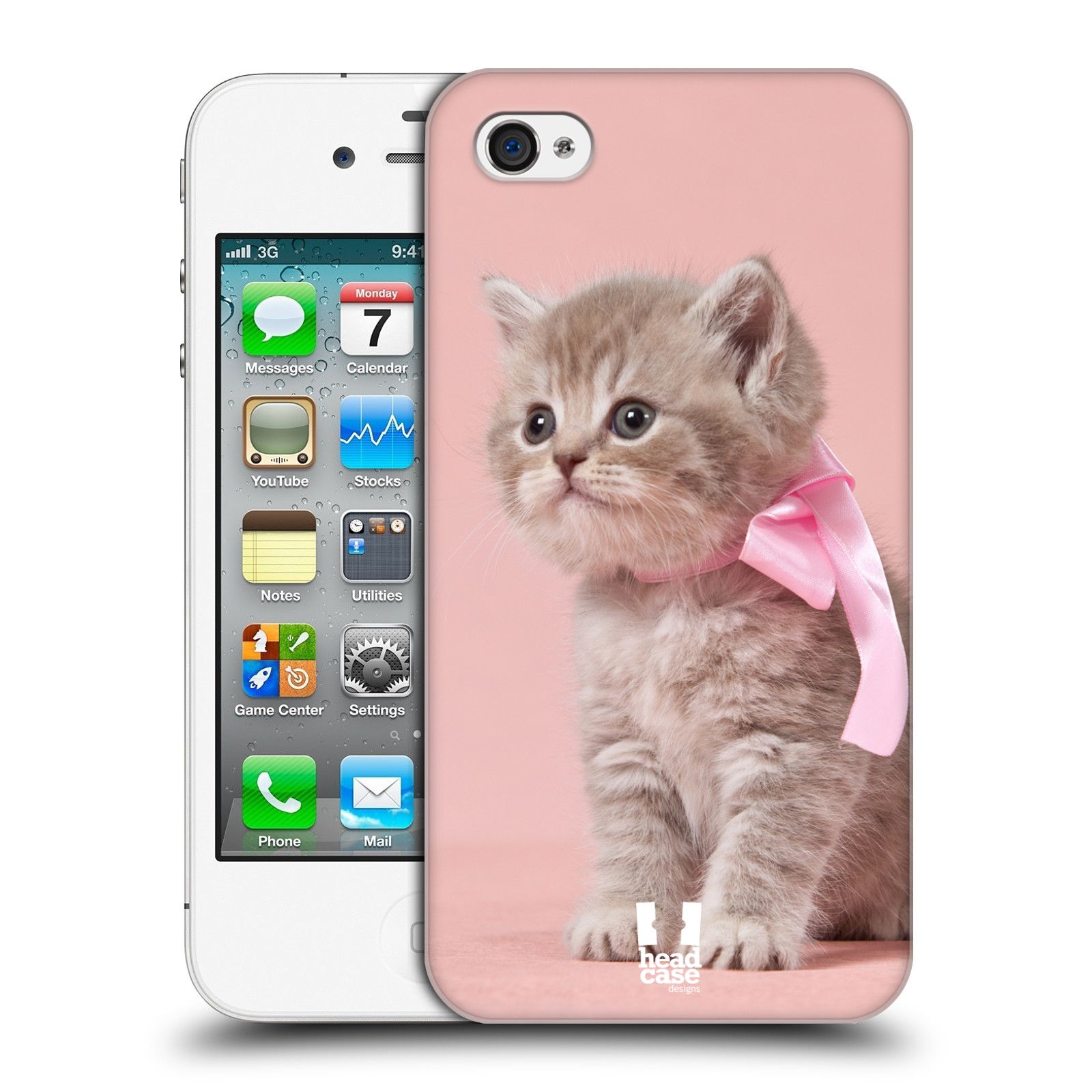 HEAD CASE plastový obal na mobil Apple Iphone 4/4S vzor Kočičky koťata foto kotě s růžovou mašlí