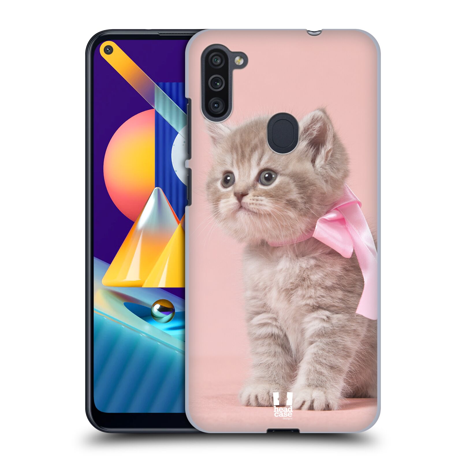 Plastový obal HEAD CASE na mobil Samsung Galaxy M11 vzor Kočičky koťata foto kotě s růžovou mašlí