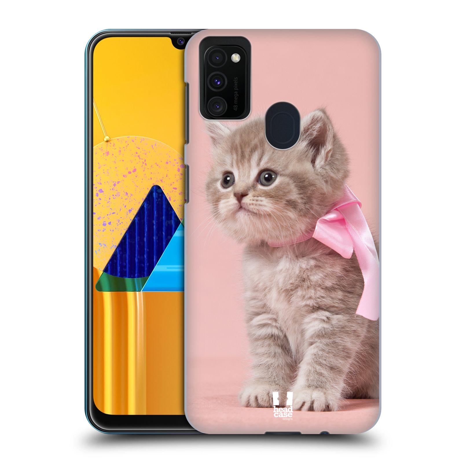 Plastový obal HEAD CASE na mobil Samsung Galaxy M30s vzor Kočičky koťata foto kotě s růžovou mašlí