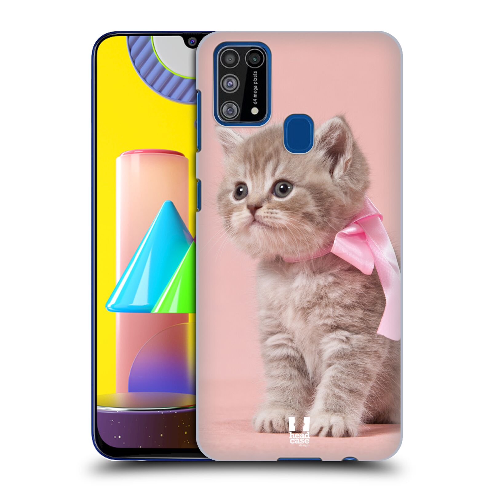 Plastový obal HEAD CASE na mobil Samsung Galaxy M31 vzor Kočičky koťata foto kotě s růžovou mašlí