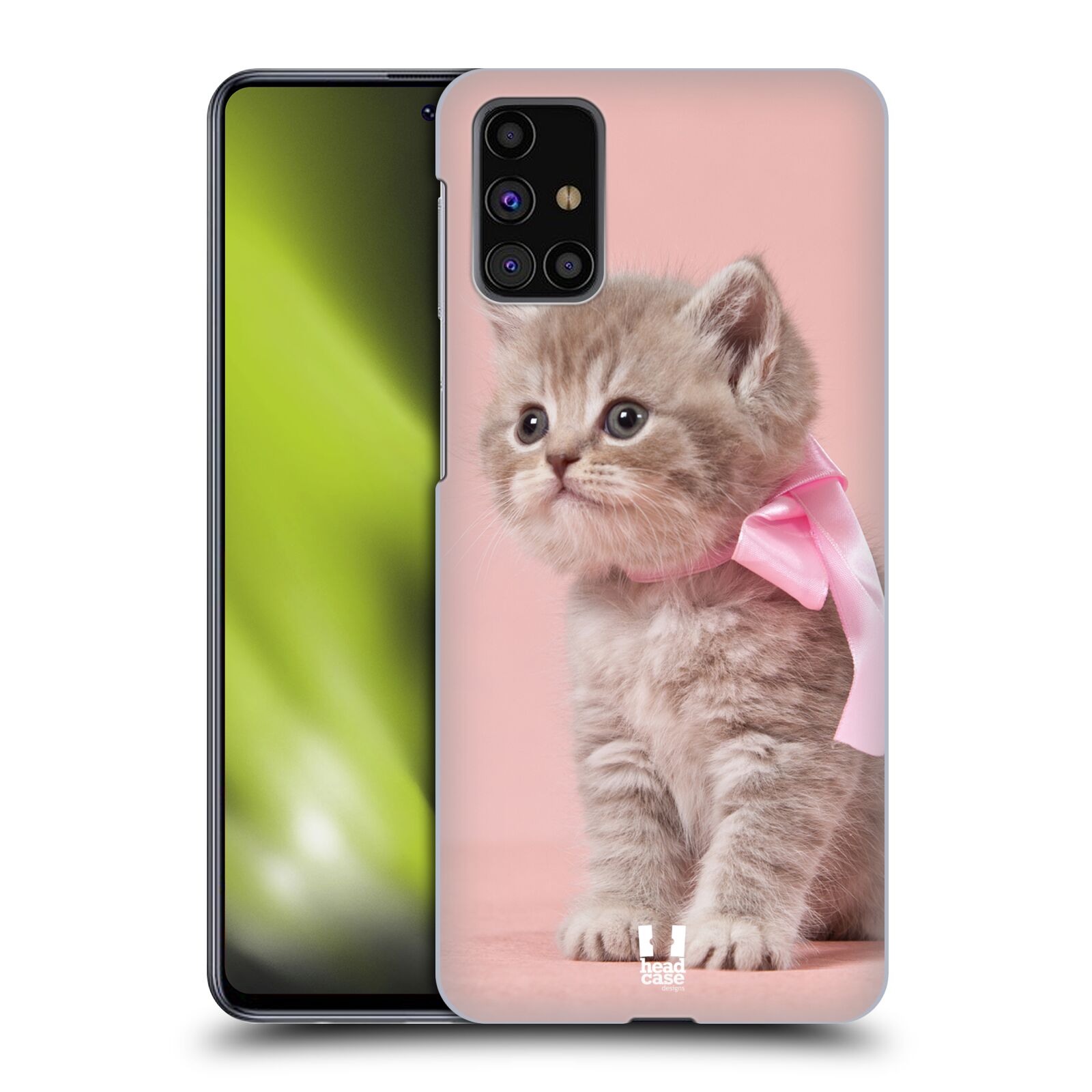 Plastový obal HEAD CASE na mobil Samsung Galaxy M31s vzor Kočičky koťata foto kotě s růžovou mašlí