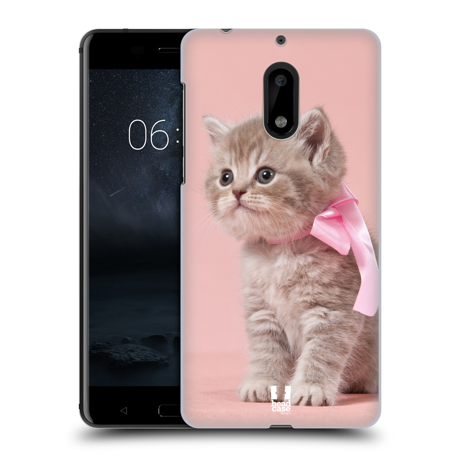 HEAD CASE plastový obal na mobil Nokia 6 vzor Kočičky koťata foto kotě s růžovou mašlí