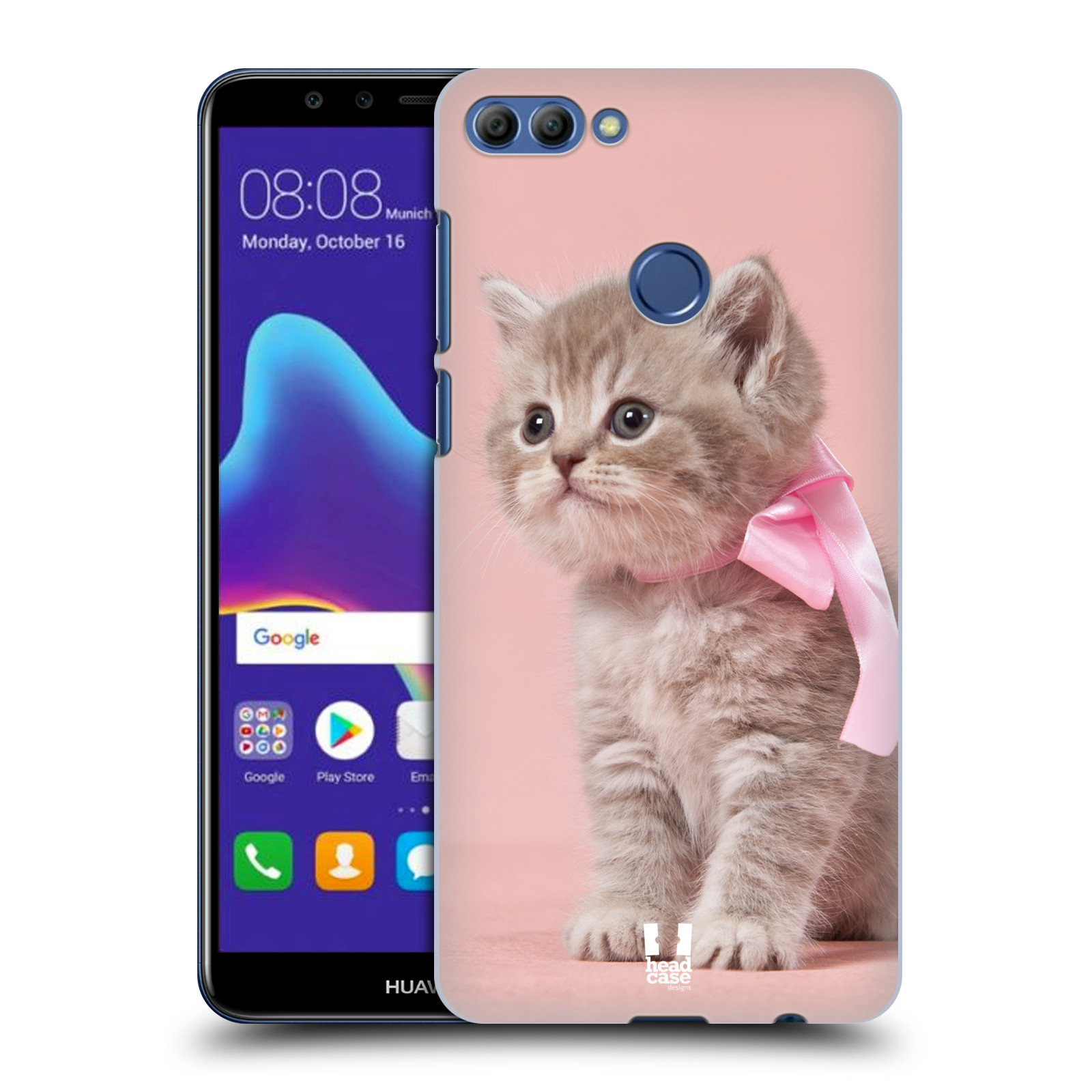 HEAD CASE plastový obal na mobil Huawei Y9 2018 vzor Kočičky koťata foto kotě s růžovou mašlí