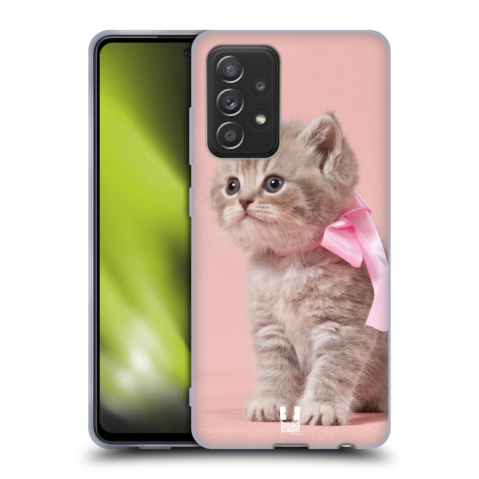 Plastový obal HEAD CASE na mobil Samsung Galaxy A52 / A52 5G / A52s 5G vzor Kočičky koťata foto kotě s růžovou mašlí