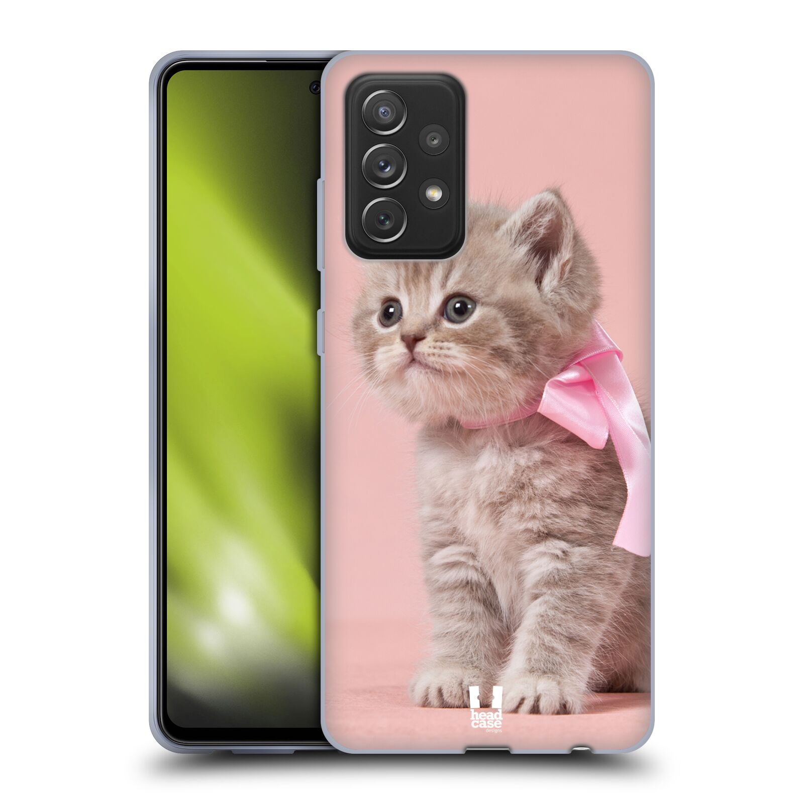 Plastový obal HEAD CASE na mobil Samsung Galaxy A72 / A72 5G vzor Kočičky koťata foto kotě s růžovou mašlí