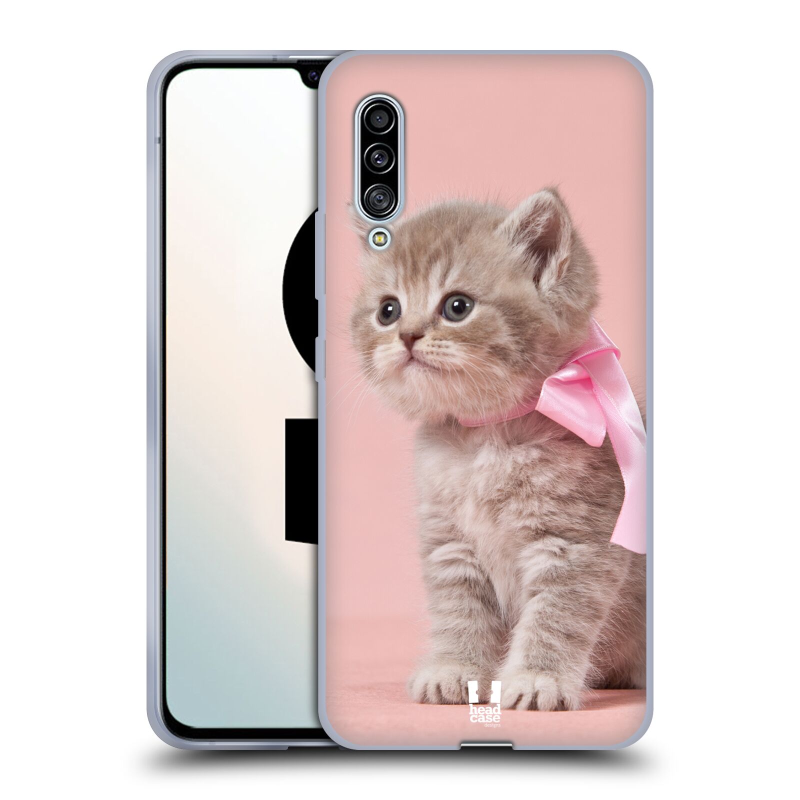 Plastový obal HEAD CASE na mobil Samsung Galaxy A90 5G vzor Kočičky koťata foto kotě s růžovou mašlí