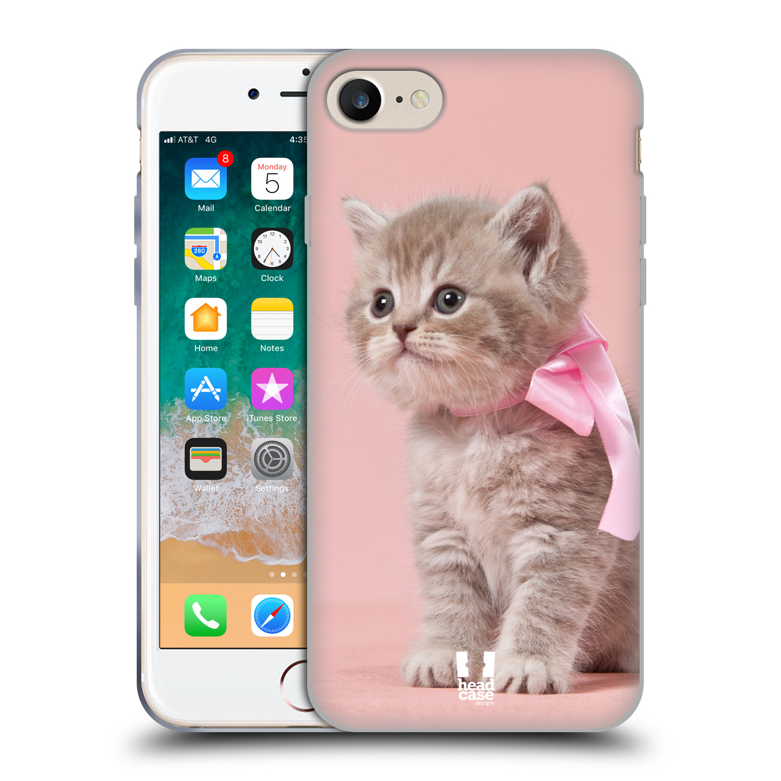 HEAD CASE silikonový obal na mobil Apple Iphone 7 vzor Kočičky koťata foto kotě s růžovou mašlí