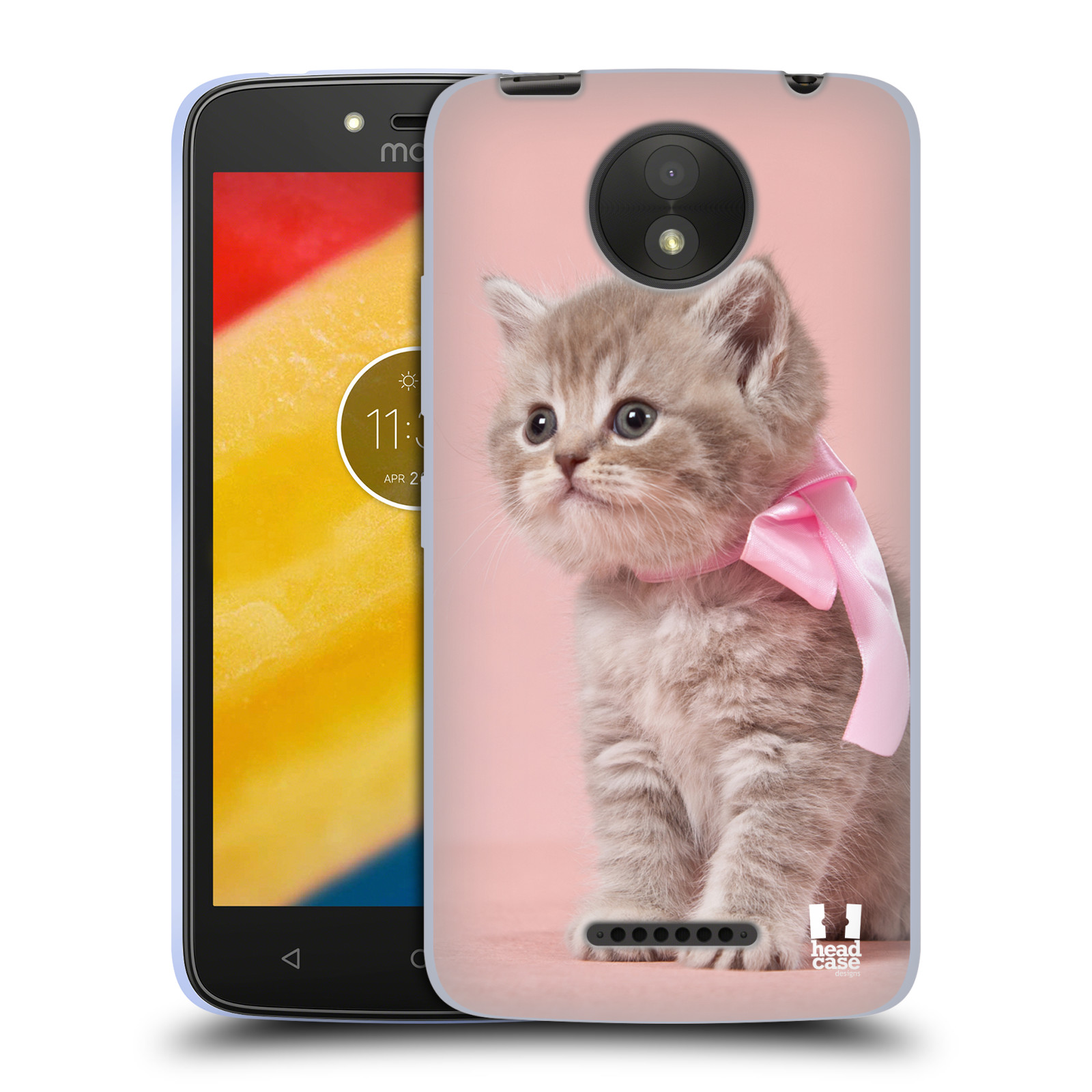 HEAD CASE silikonový obal na mobil Lenovo Moto C PLUS vzor Kočičky koťata foto kotě s růžovou mašlí