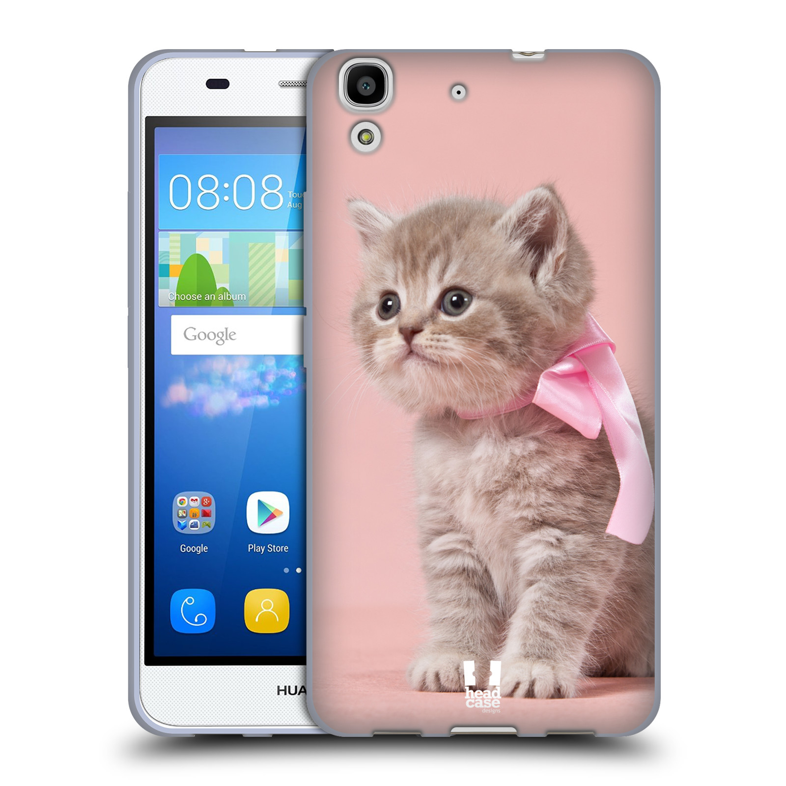 HEAD CASE silikonový obal na mobil HUAWEI Y6 vzor Kočičky koťata foto kotě s růžovou mašlí