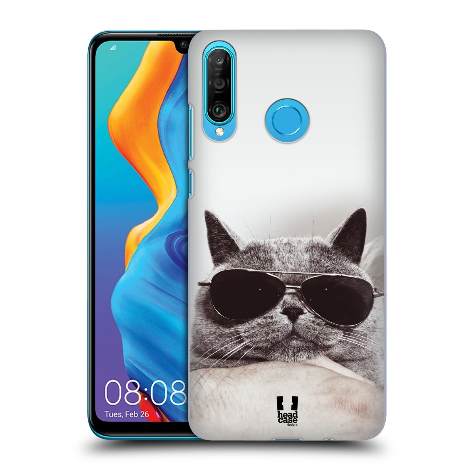 Pouzdro na mobil Huawei P30 LITE - HEAD CASE - vzor Kočičky koťata foto Britská kočka v brýlích