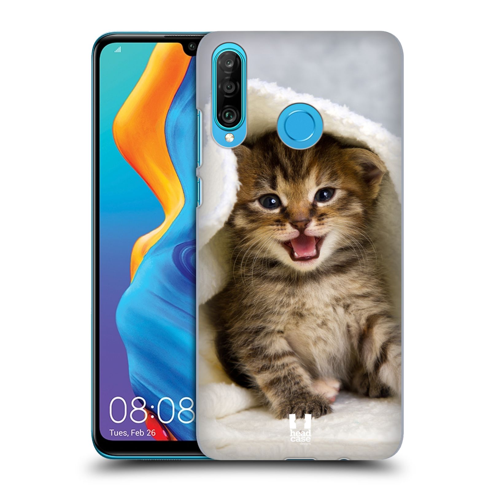 Pouzdro na mobil Huawei P30 LITE - HEAD CASE - vzor Kočičky koťata foto kotě v ručníku
