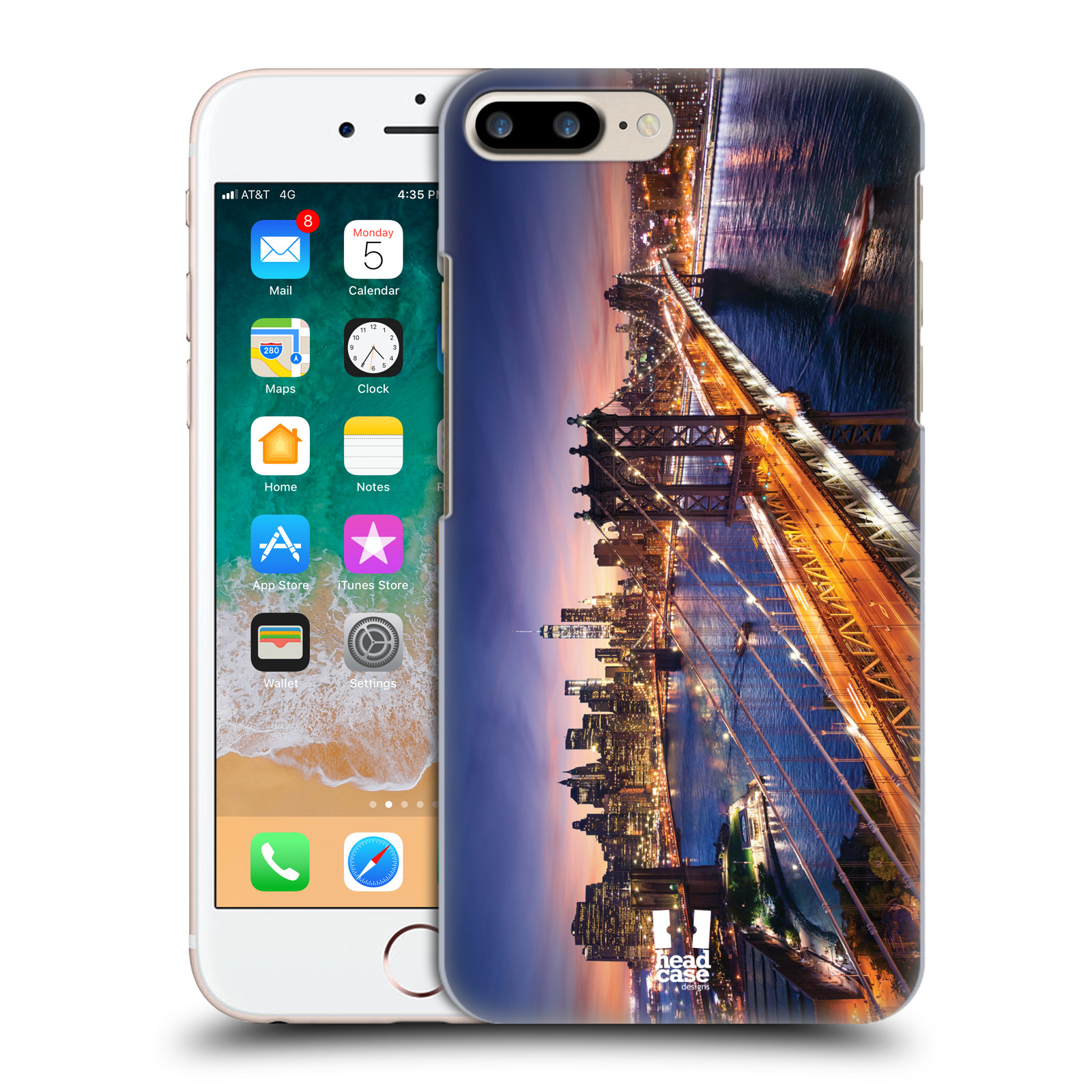 Plastové pouzdro pro mobil Apple Iphone 8 PLUS vzor Panoramata měst horizontální foto BROOKLYN MOST ZÁPAD SLUNCE