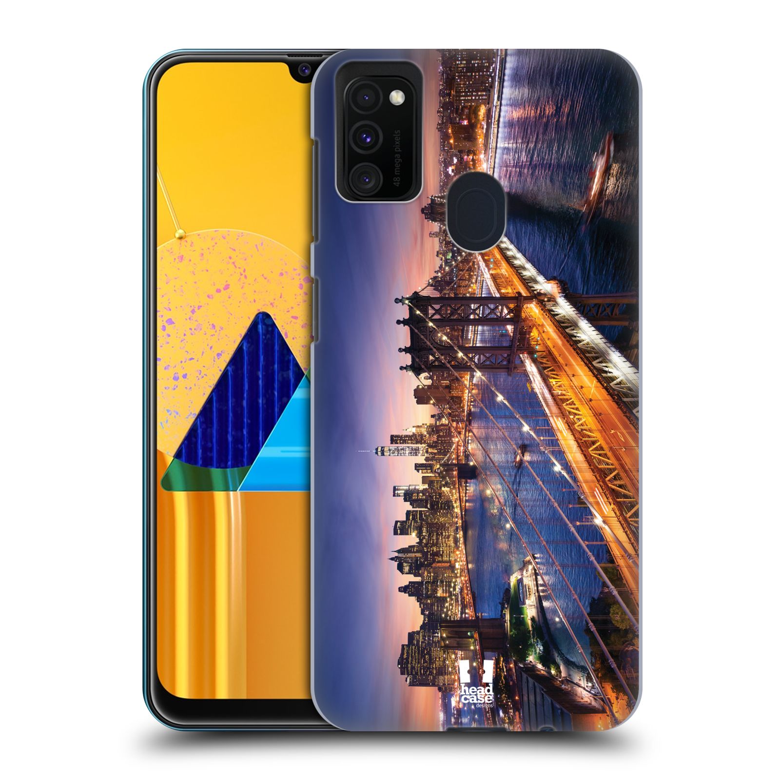 Zadní kryt na mobil Samsung Galaxy M21 vzor Panoramata měst horizontální foto BROOKLYN MOST ZÁPAD SLUNCE