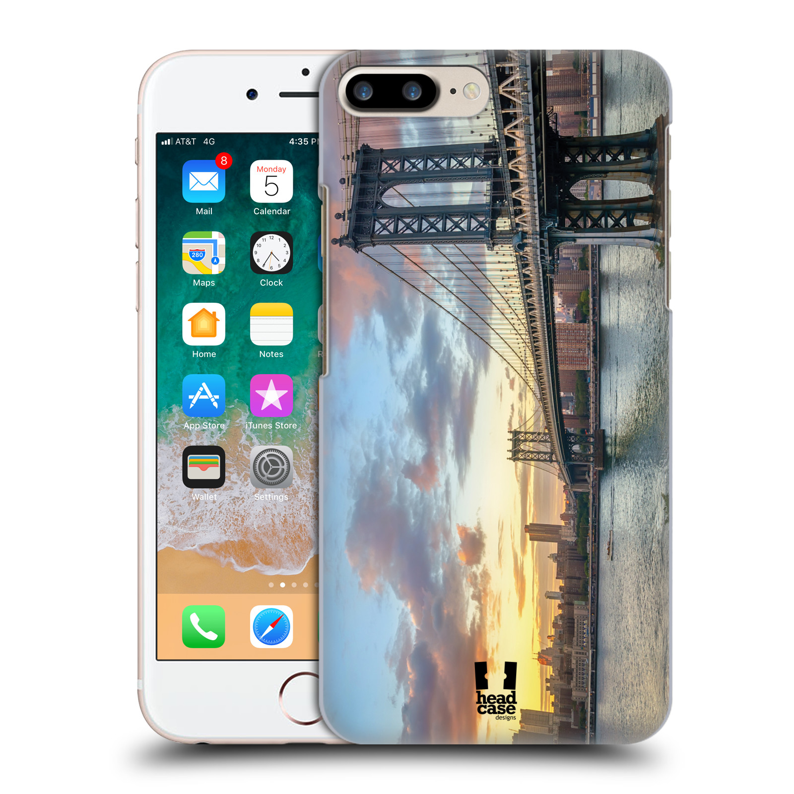 Plastové pouzdro pro mobil Apple Iphone 8 PLUS vzor Panoramata měst horizontální foto MANHATTAN MOST ZÁPAD SLUNCE