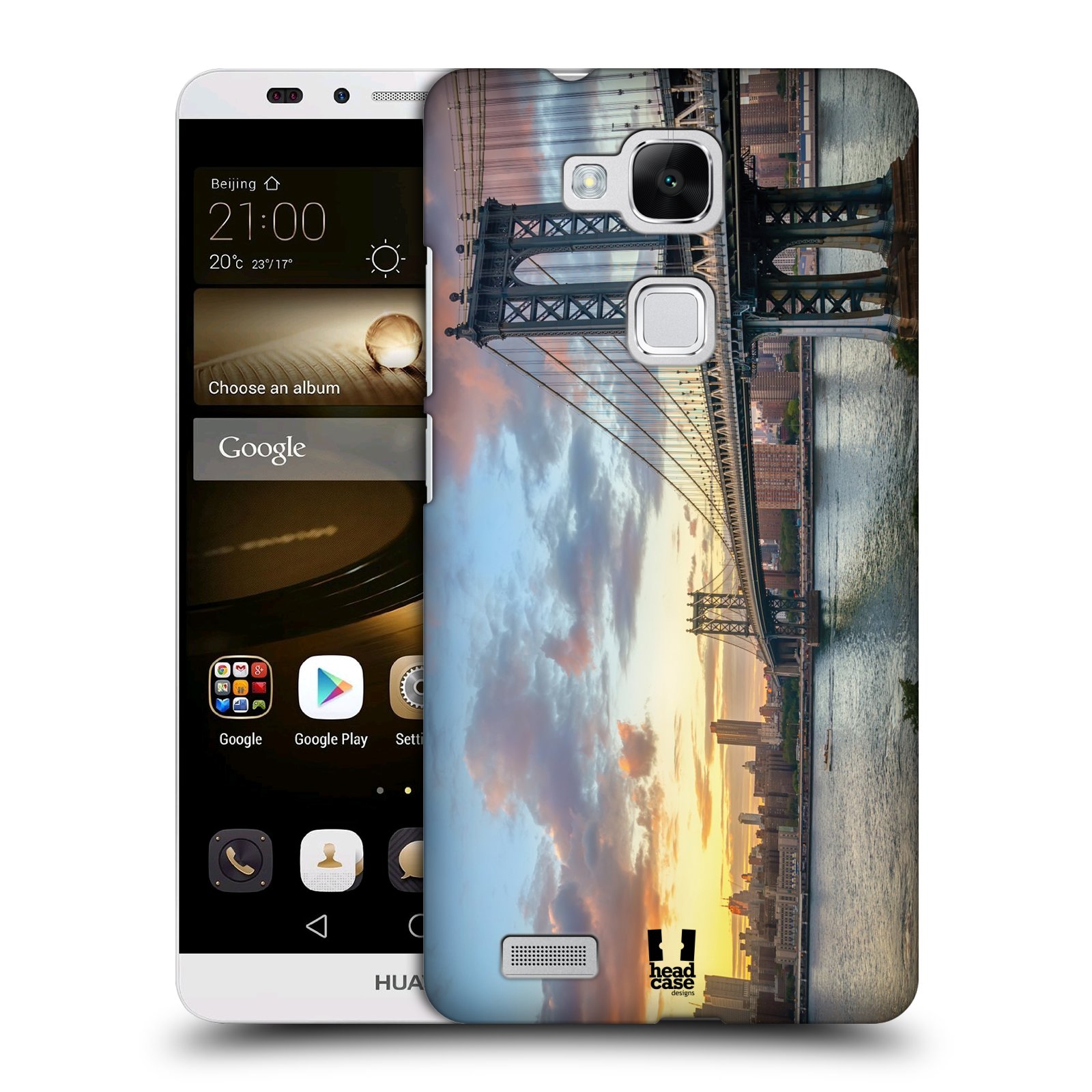 HEAD CASE plastový obal na mobil Huawei Mate 7 vzor Panoramata měst horizontální foto MANHATTAN MOST ZÁPAD SLUNCE