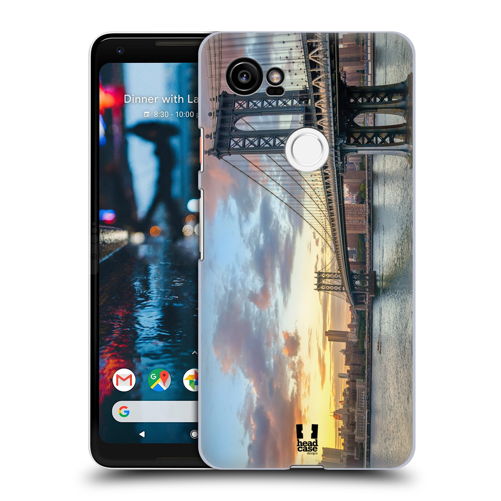 HEAD CASE plastový obal na mobil Google Pixel 2 XL vzor Panoramata měst horizontální foto MANHATTAN MOST ZÁPAD SLUNCE