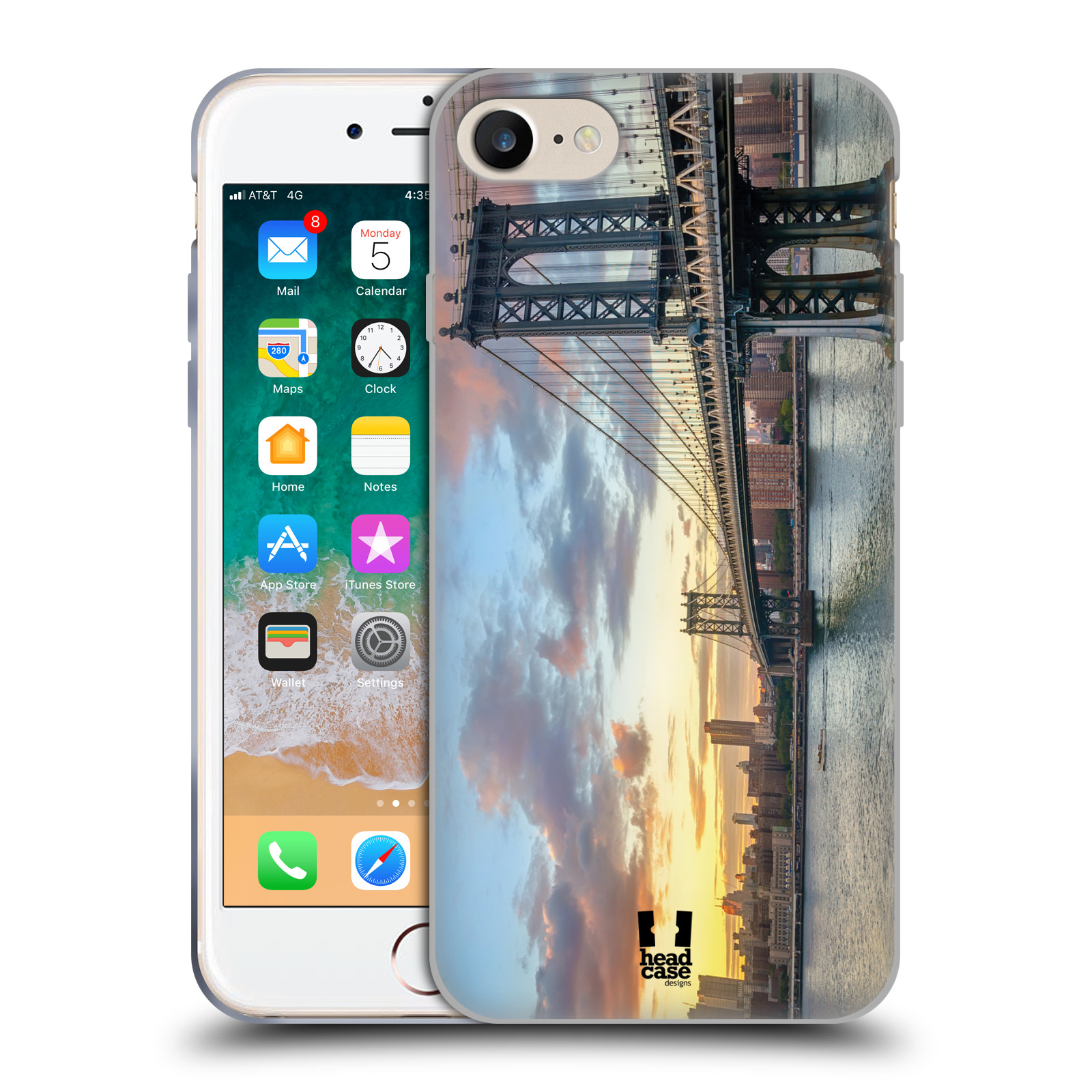 HEAD CASE silikonový obal na mobil Apple Iphone 7 vzor Panoramata měst horizontální foto MANHATTAN MOST ZÁPAD SLUNCE