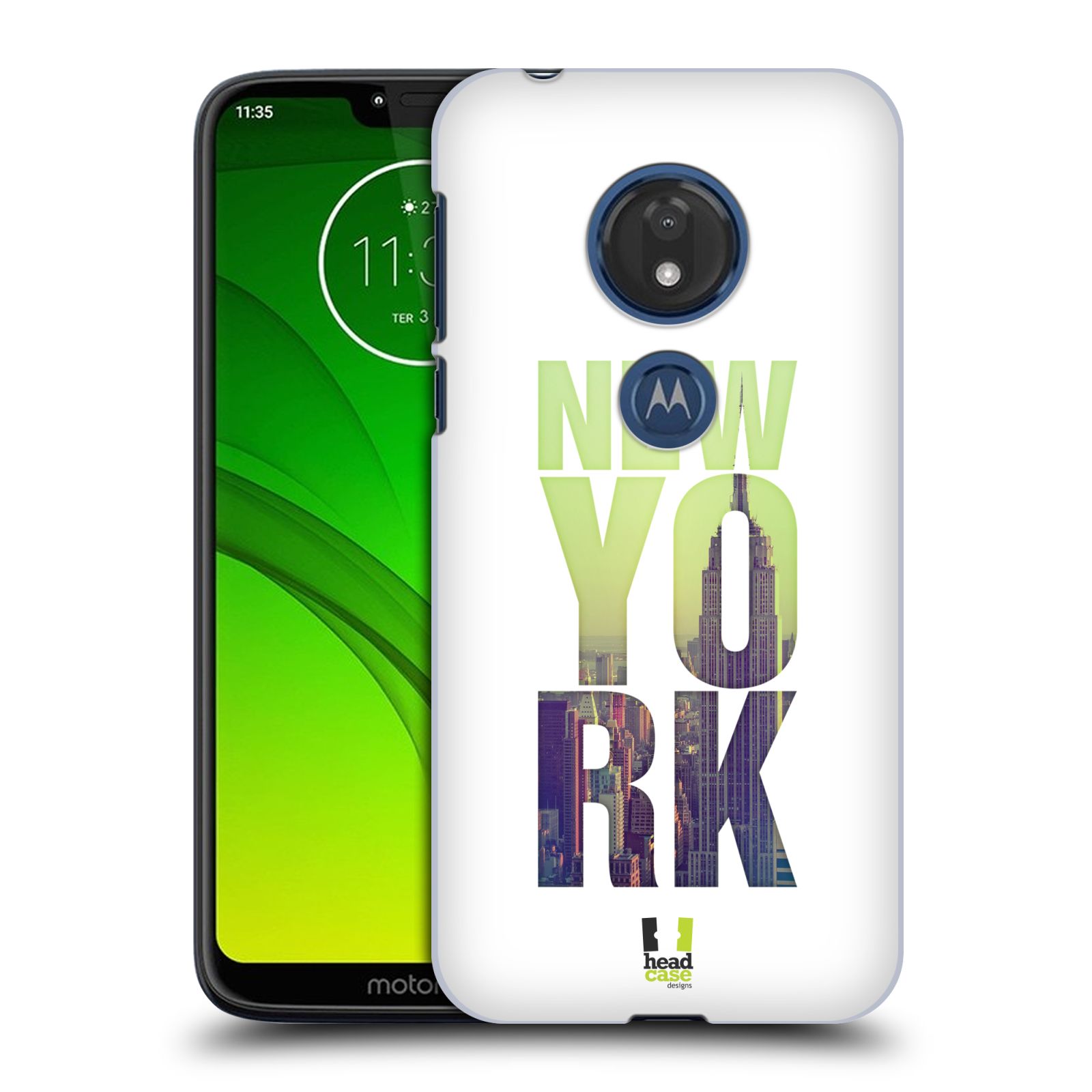 Pouzdro na mobil Motorola Moto G7 Play vzor Města foto a nadpis USA, NEW YORK, MRAKODRAP
