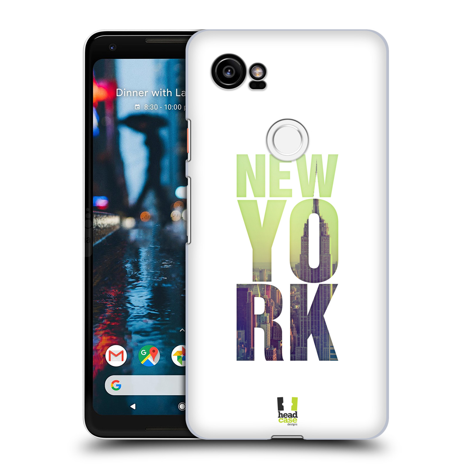 HEAD CASE plastový obal na mobil Google Pixel 2 XL vzor Města foto a nadpis USA, NEW YORK, MRAKODRAP